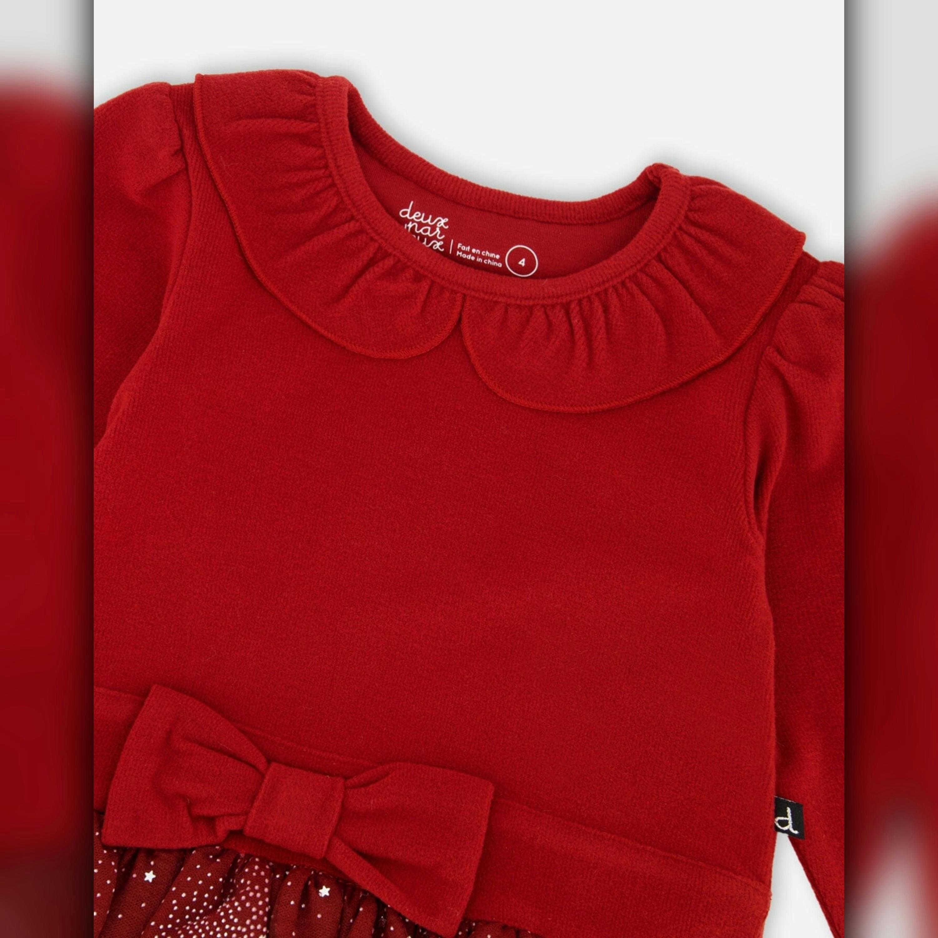 Bi-Material Dress With Glittering Skirt Red , view 4 of 5