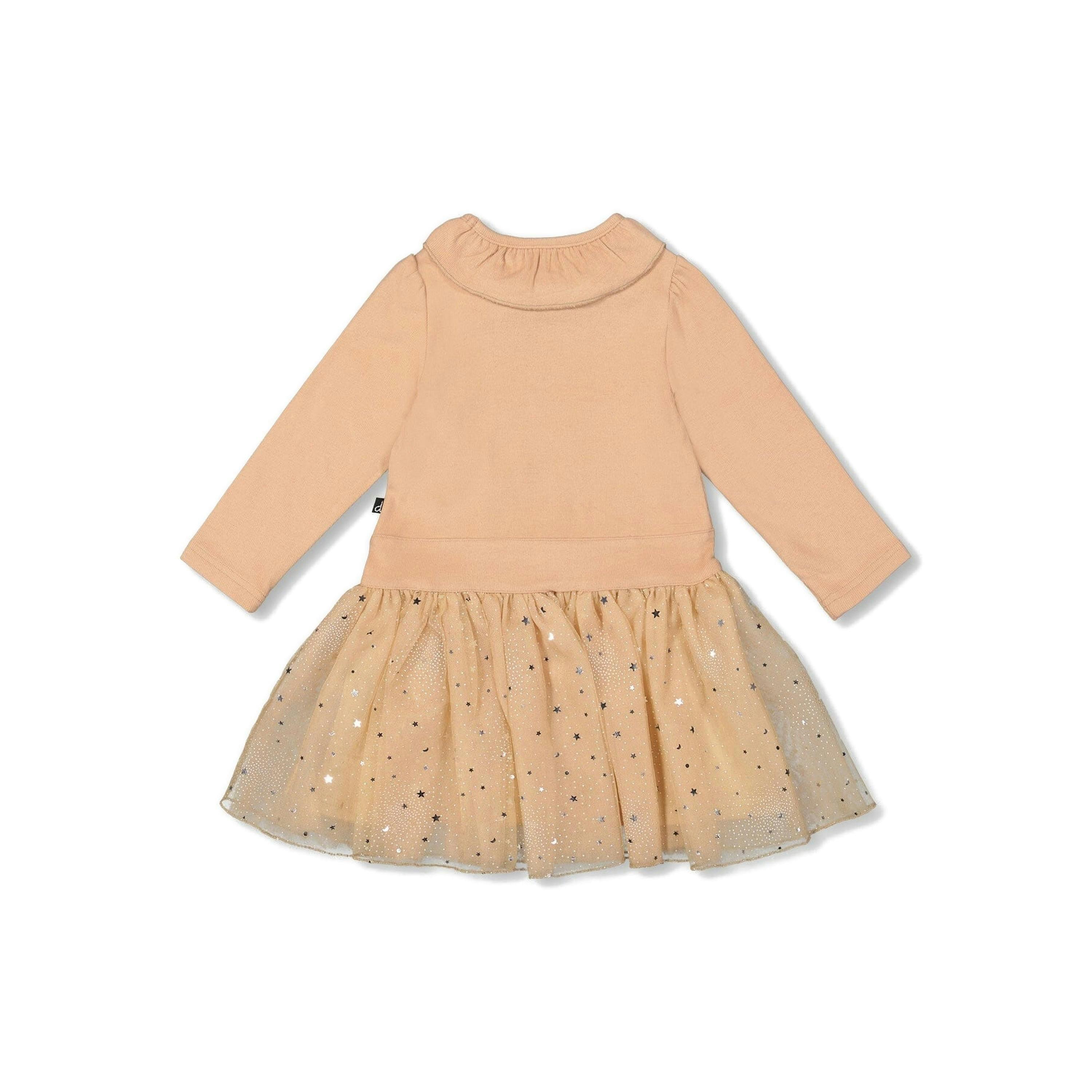 Bi-Material Dress With Glittering Skirt Beige , view 3 of 5