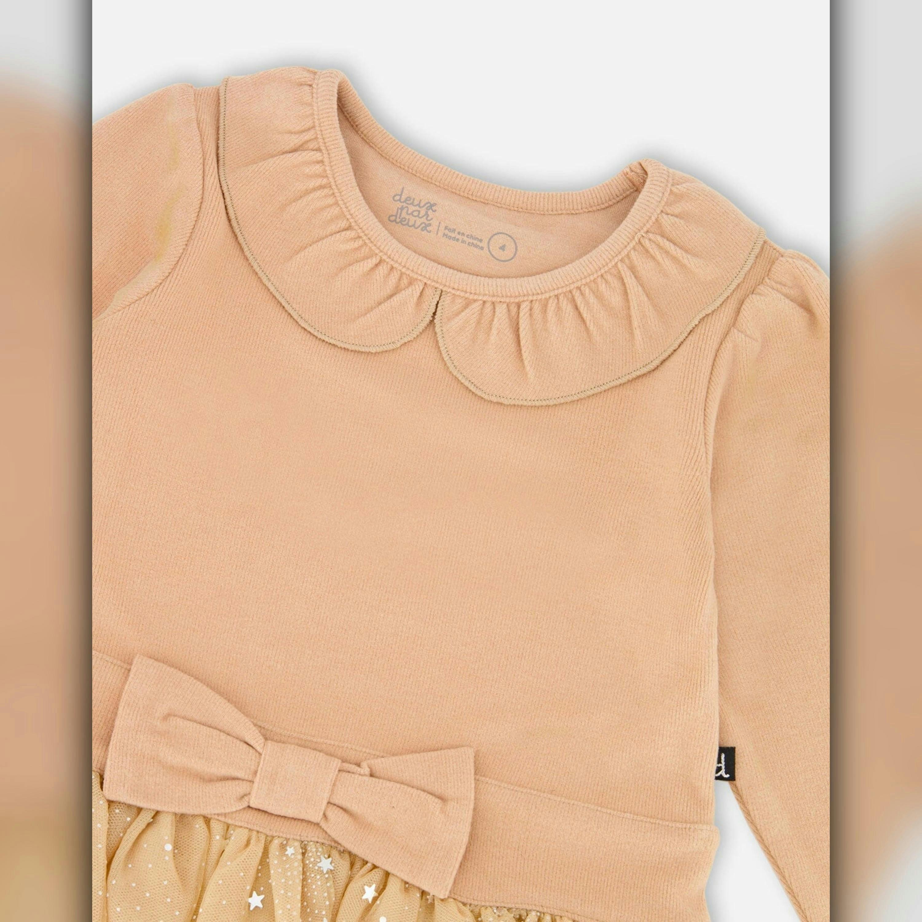 Bi-Material Dress With Glittering Skirt Beige , view 4 of 5