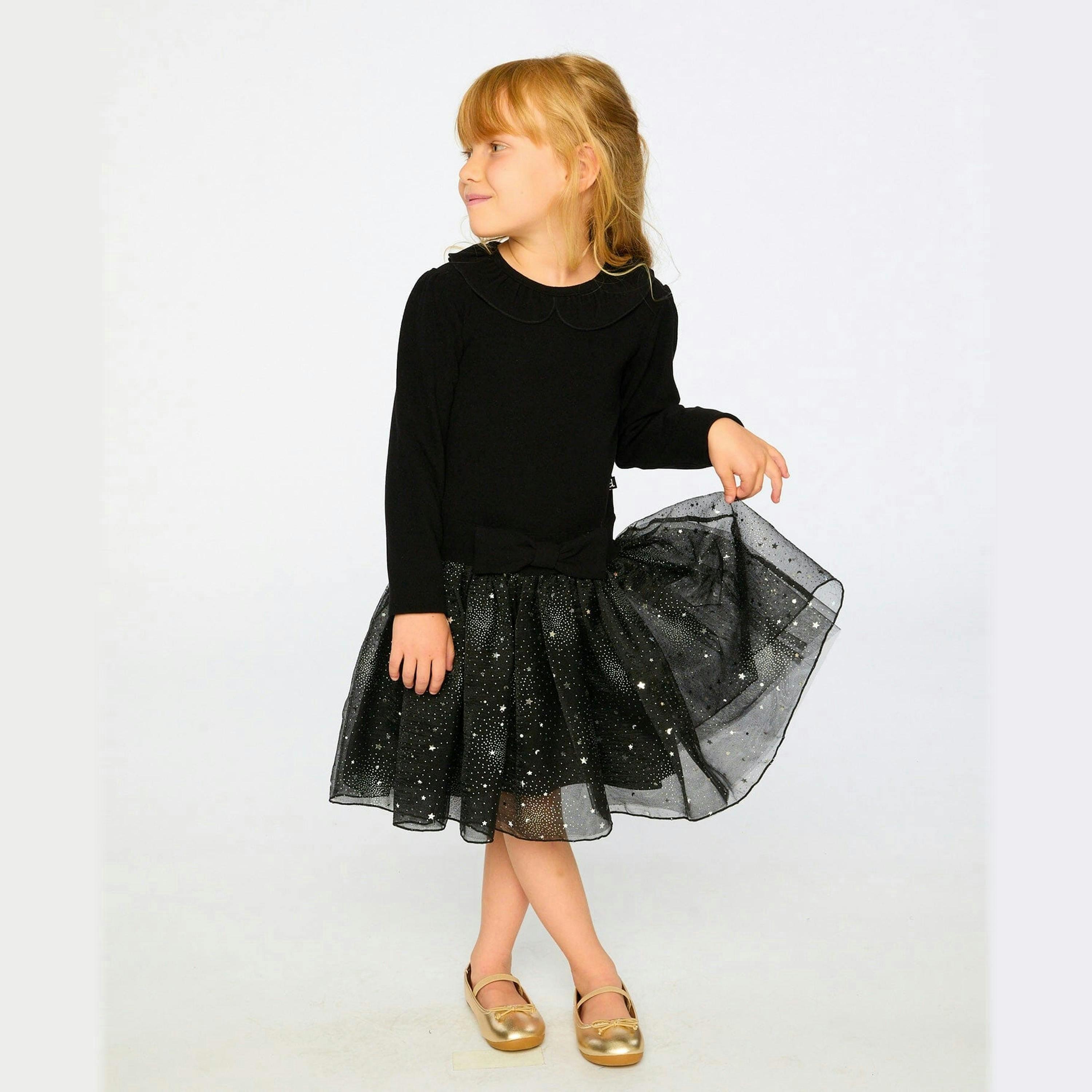 Bi-Material Dress With Glittering Skirt Black , view 2 of 5