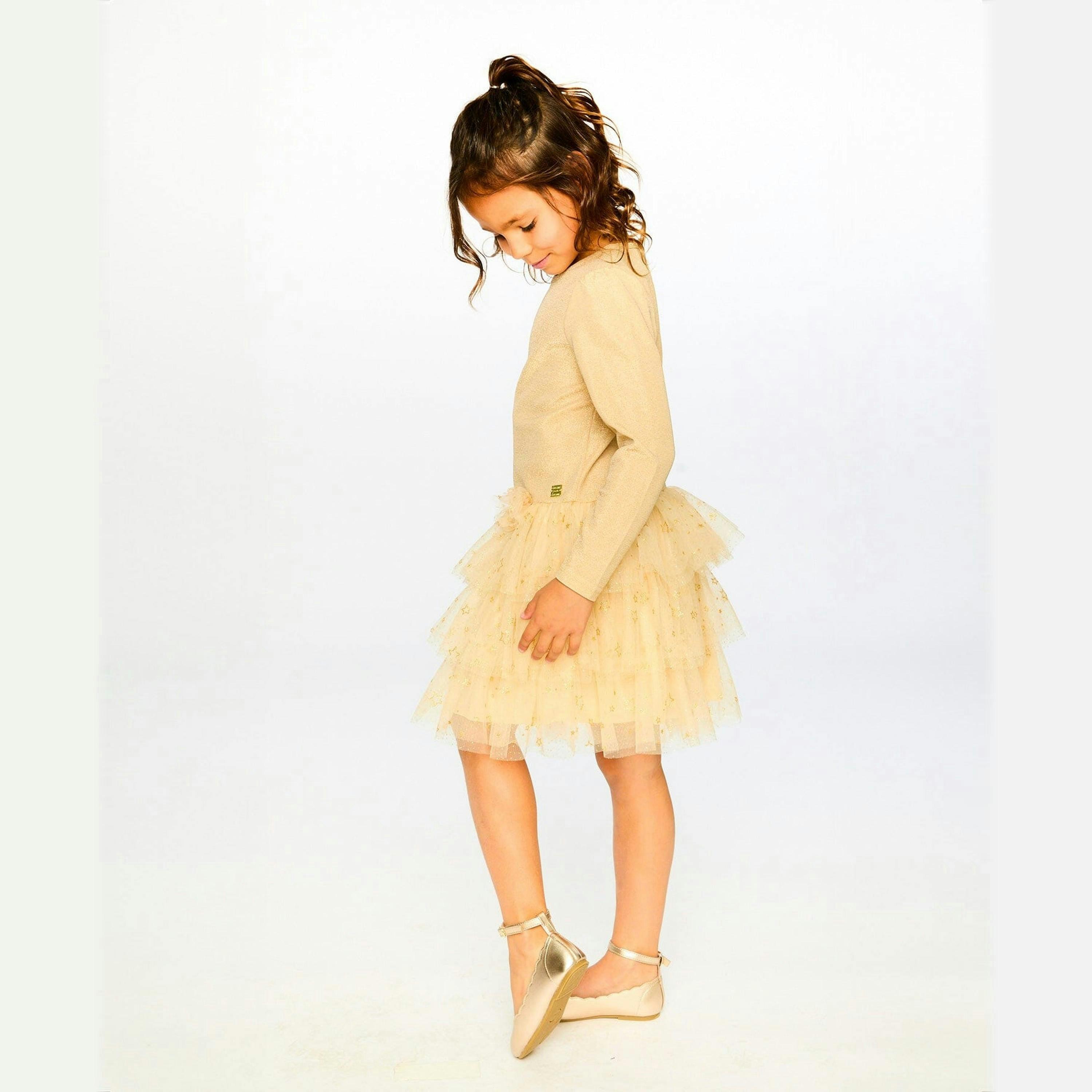 Glittering Mesh Skirt Party Dress Beige , view 2 of 6