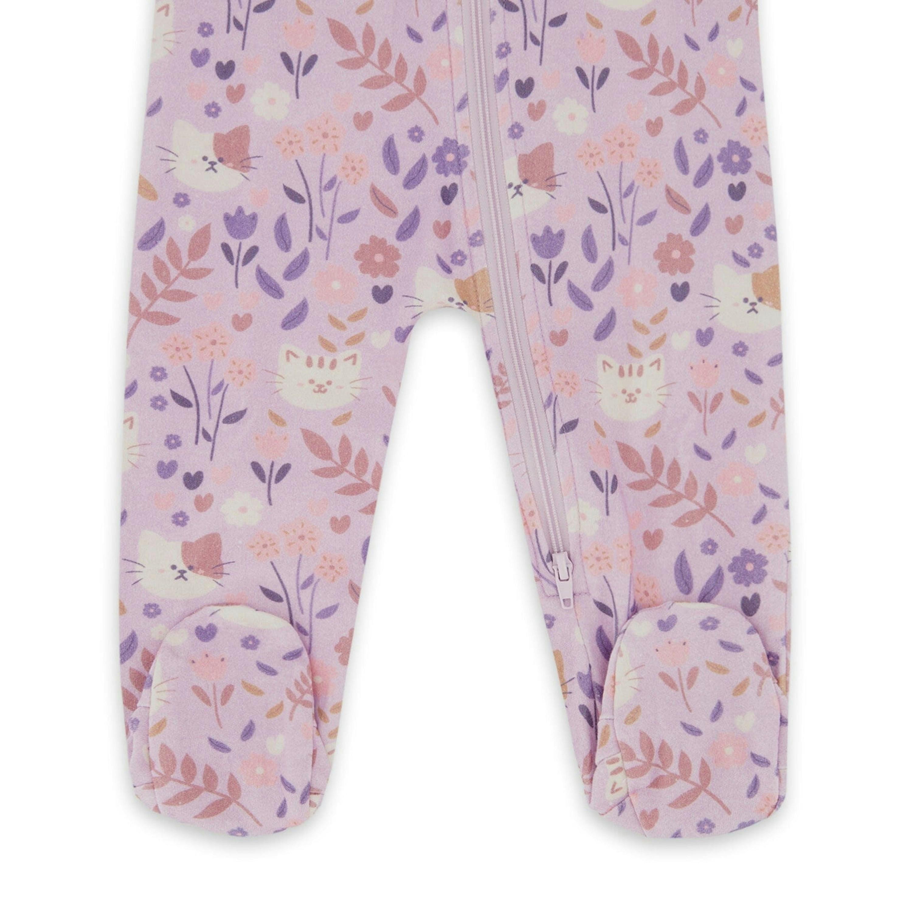 One-Piece Organic Cotton Pajama Lilac Cat Print , view 3 of 4