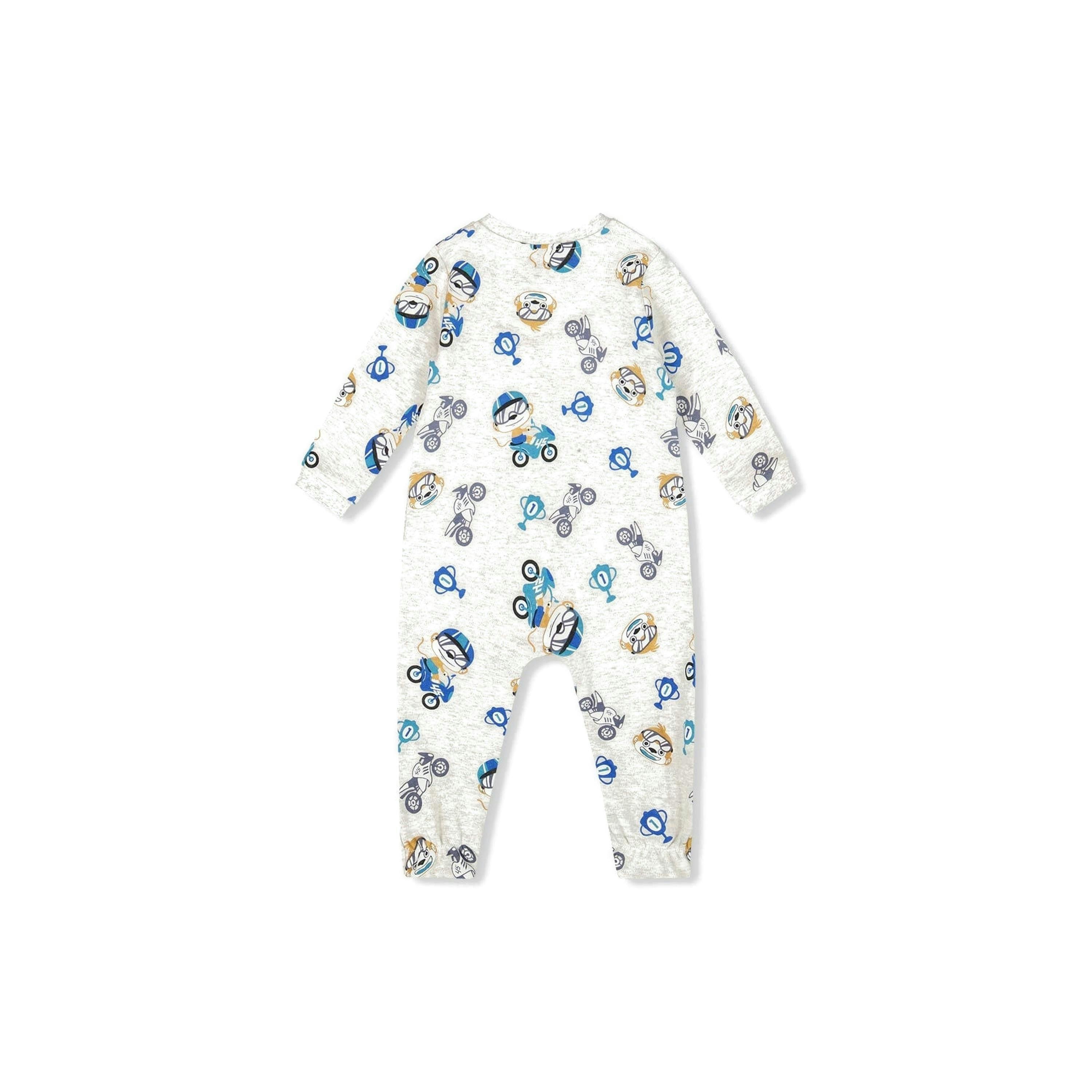 One-Piece Organic Cotton Pajama Beige Monkey Print , view 2 of 4
