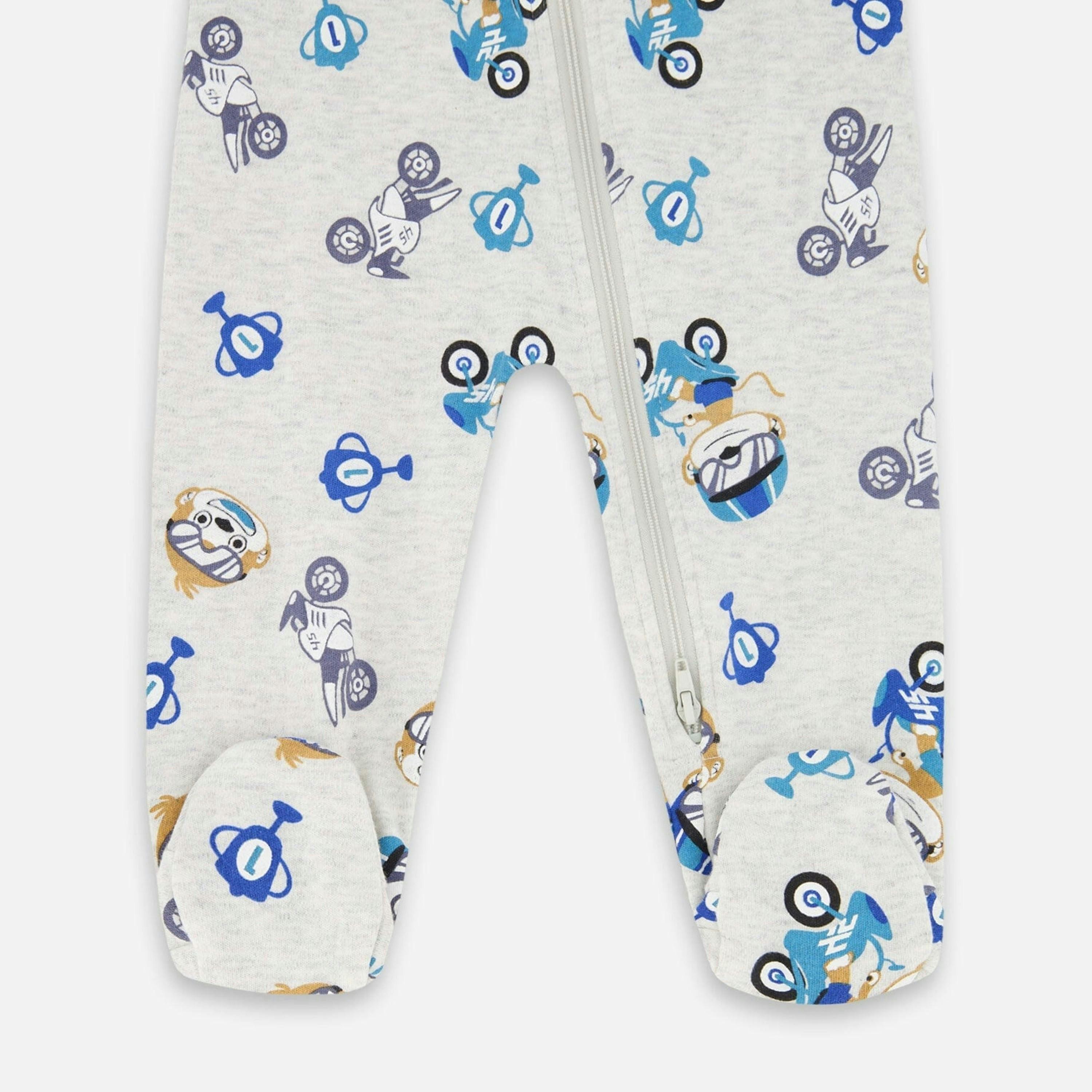 One-Piece Organic Cotton Pajama Beige Monkey Print , view 3 of 4