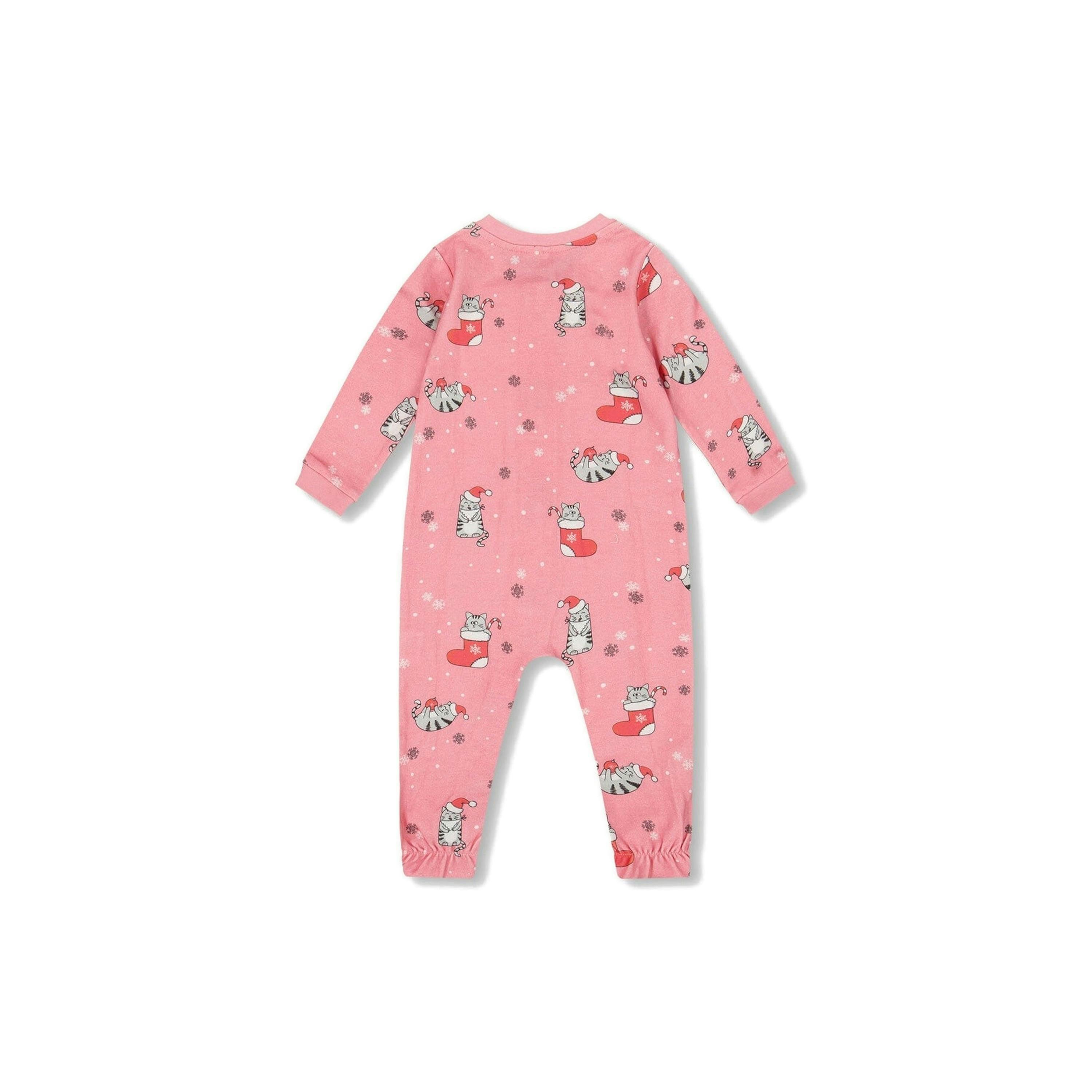One-Piece Organic Cotton Pajama Pink Cat Print , view 2 of 4