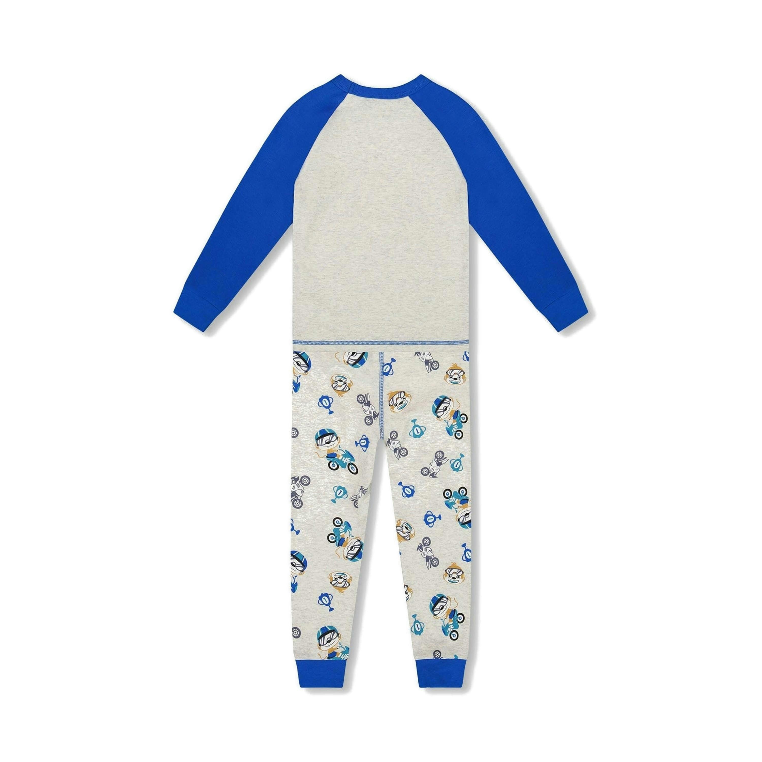 Two-Piece Organic Cotton Pajama Set Beige Monkey Print , view 3 of 6