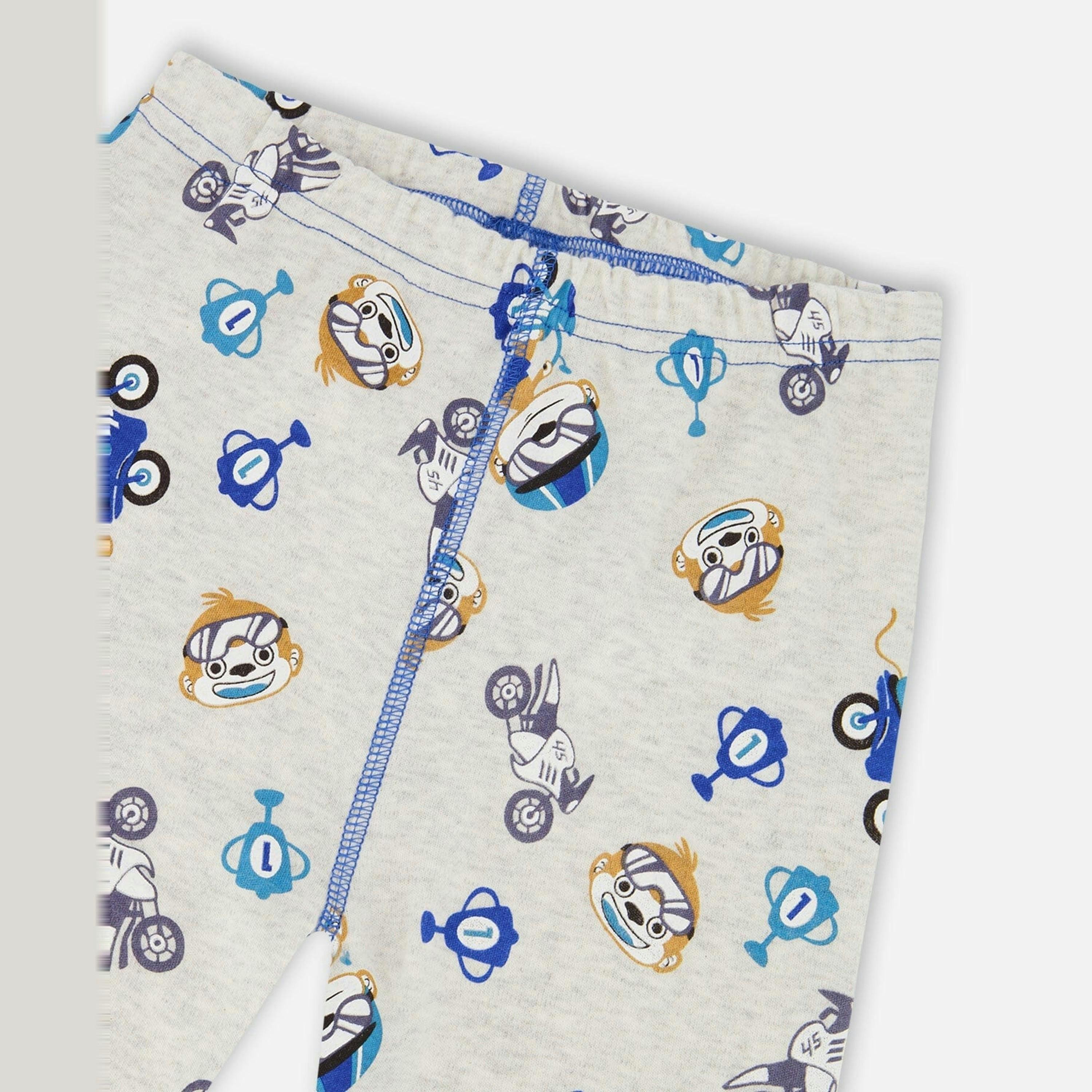 Two-Piece Organic Cotton Pajama Set Beige Monkey Print , view 5 of 6