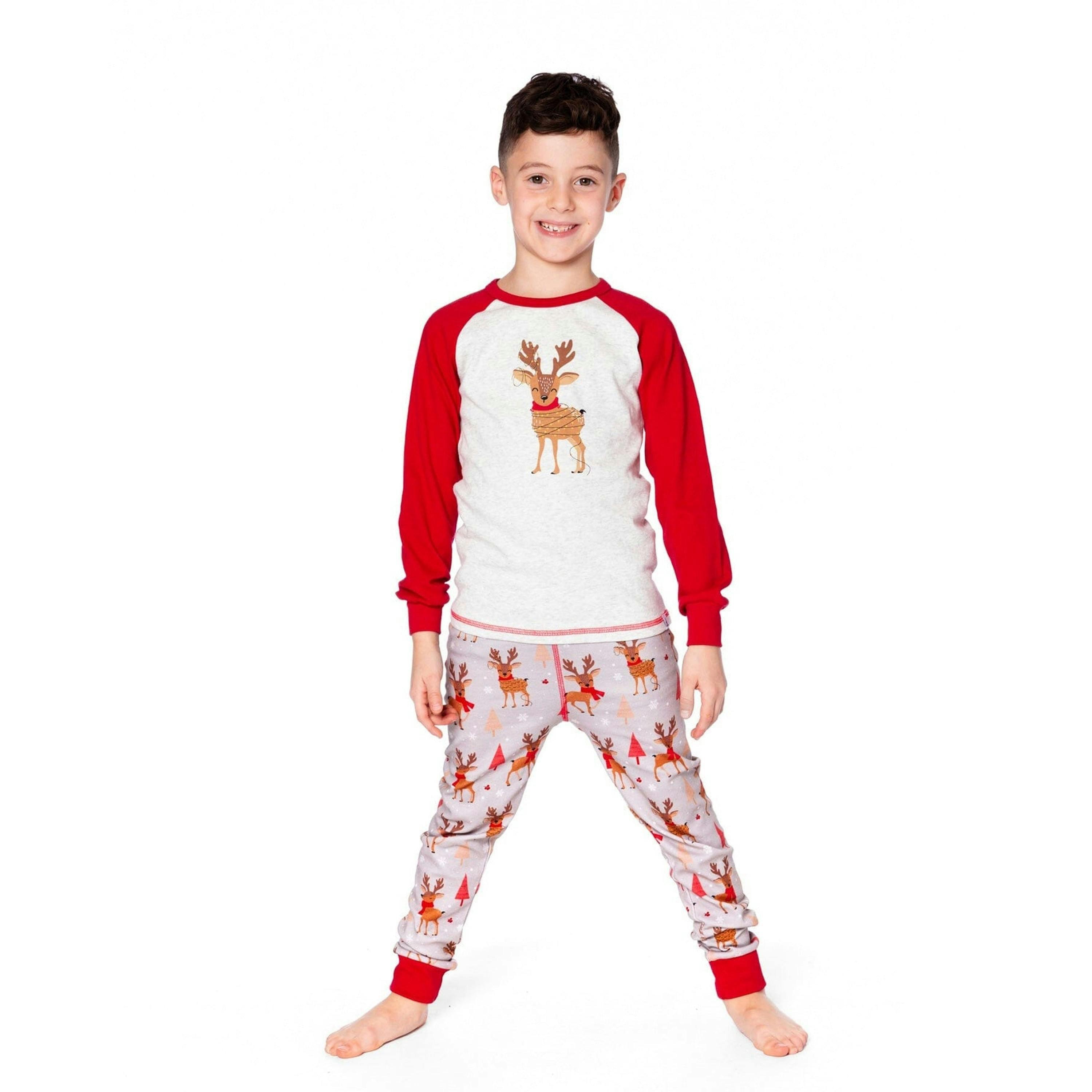 Two-Piece Organic Cotton Pajama Set Beige Reindeer Print , view 2 of 6