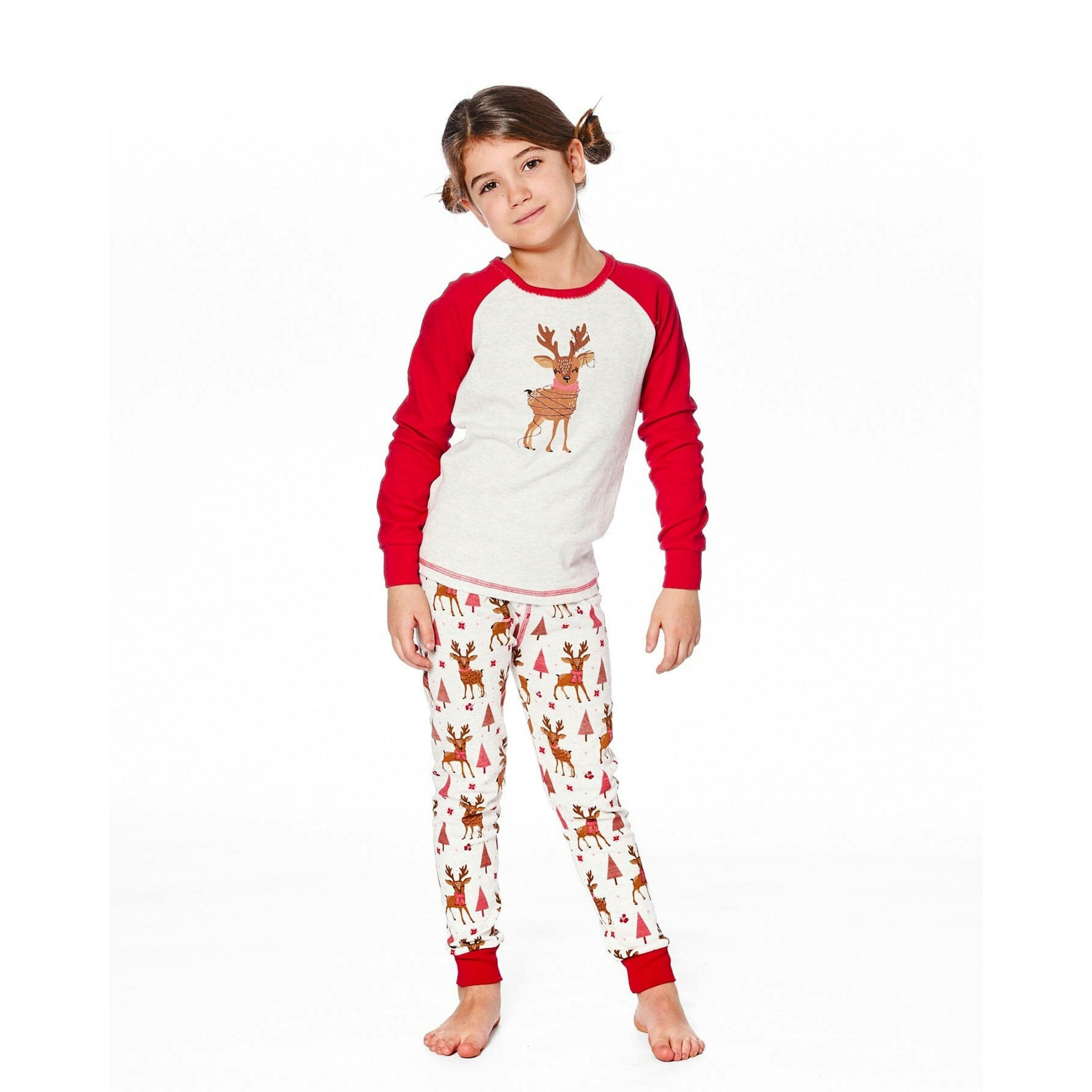 Organic Cotton Two-Piece Pajamas Beige Girly Reindeer Print , view 2 of 6