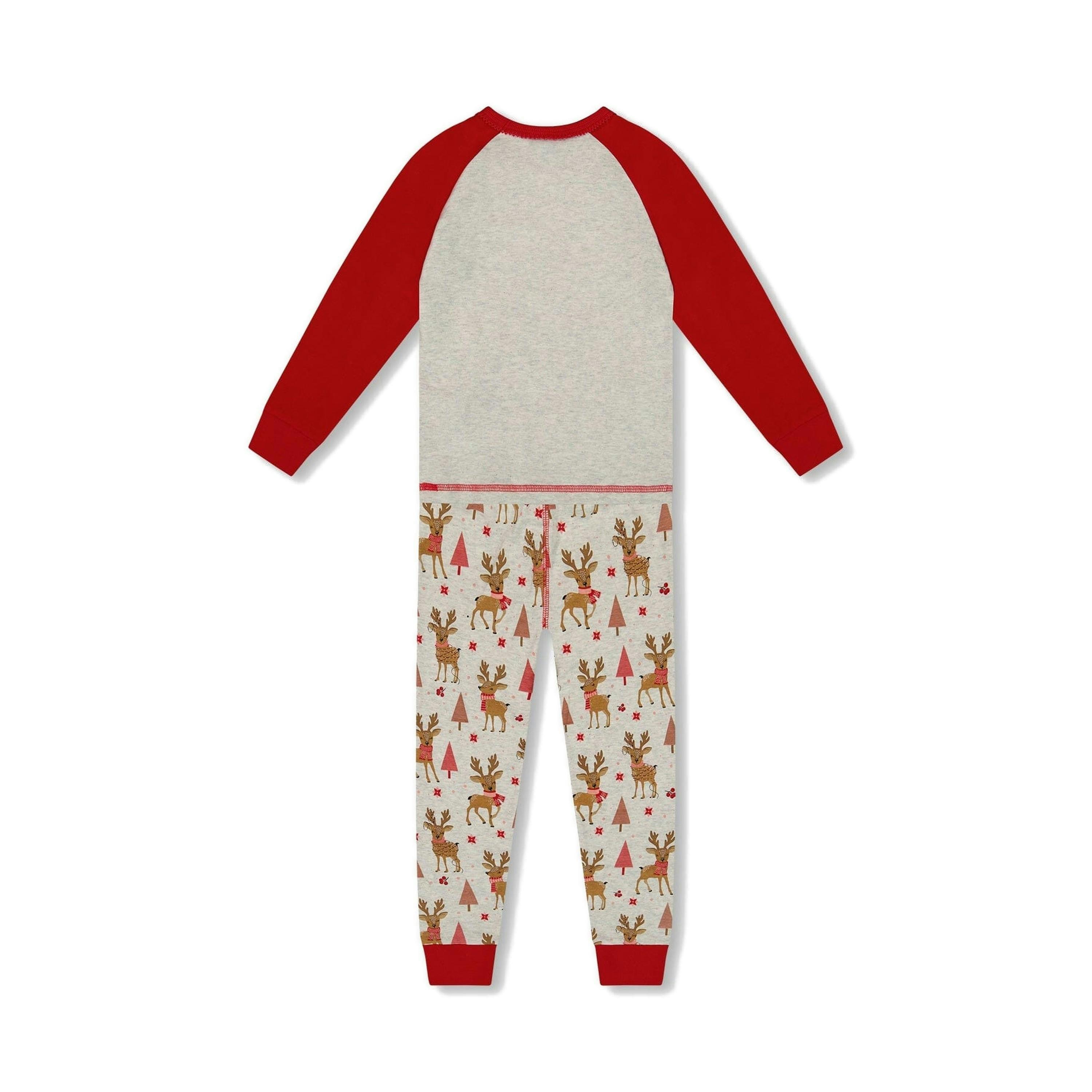 Organic Cotton Two-Piece Pajamas Beige Girly Reindeer Print , view 3 of 6