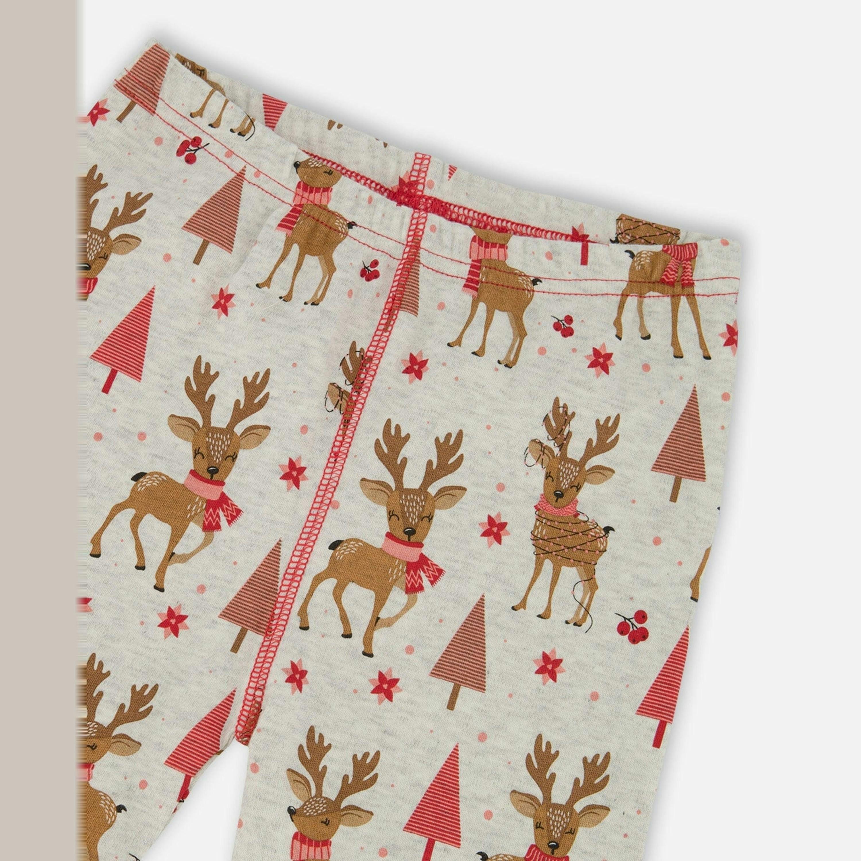 Organic Cotton Two-Piece Pajamas Beige Girly Reindeer Print , view 5 of 6