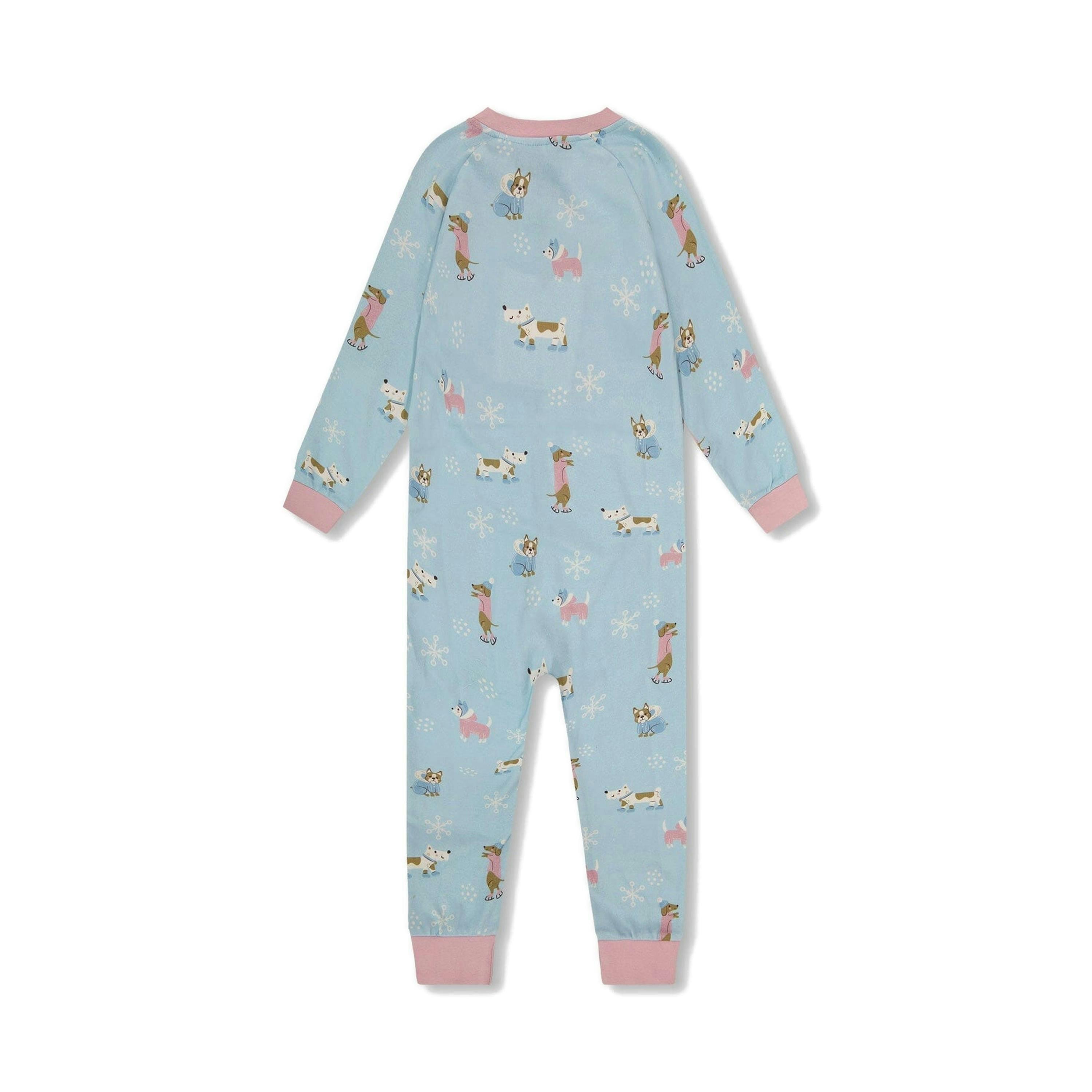 Organic Cotton Interlock One-Piece Pajama Blue Dog Print , view 3 of 5