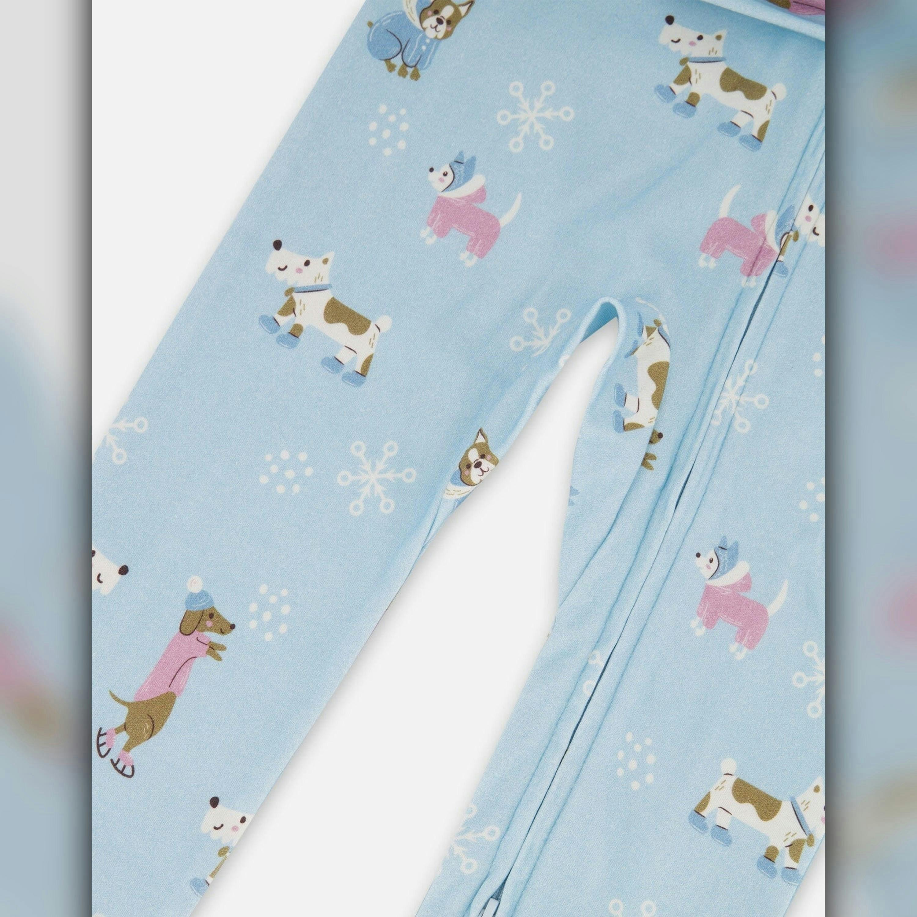 Organic Cotton Interlock One-Piece Pajama Blue Dog Print , view 4 of 5