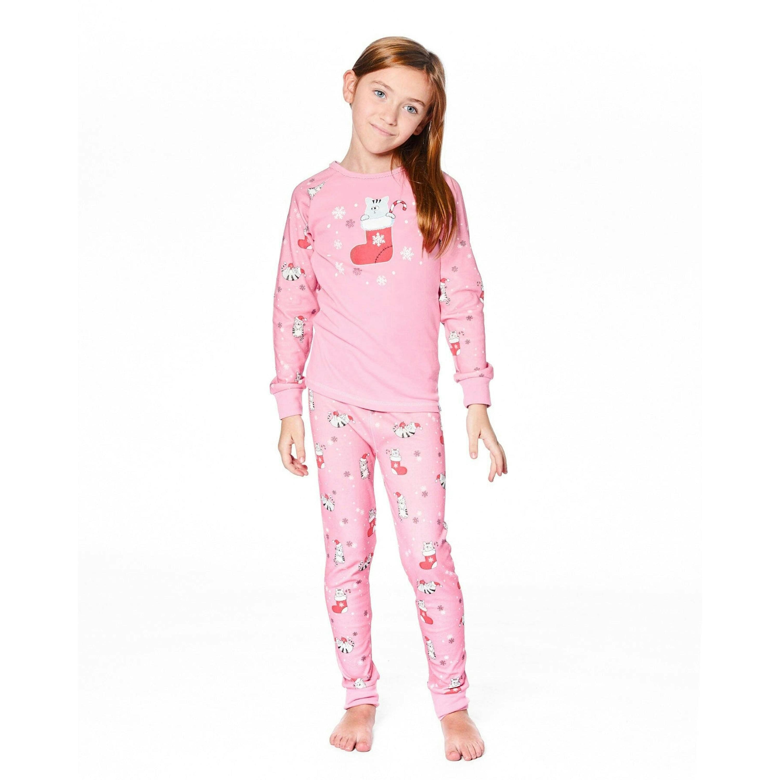 Organic Cotton Two-Piece Pajamas Pink Cat Print , view 2 of 6