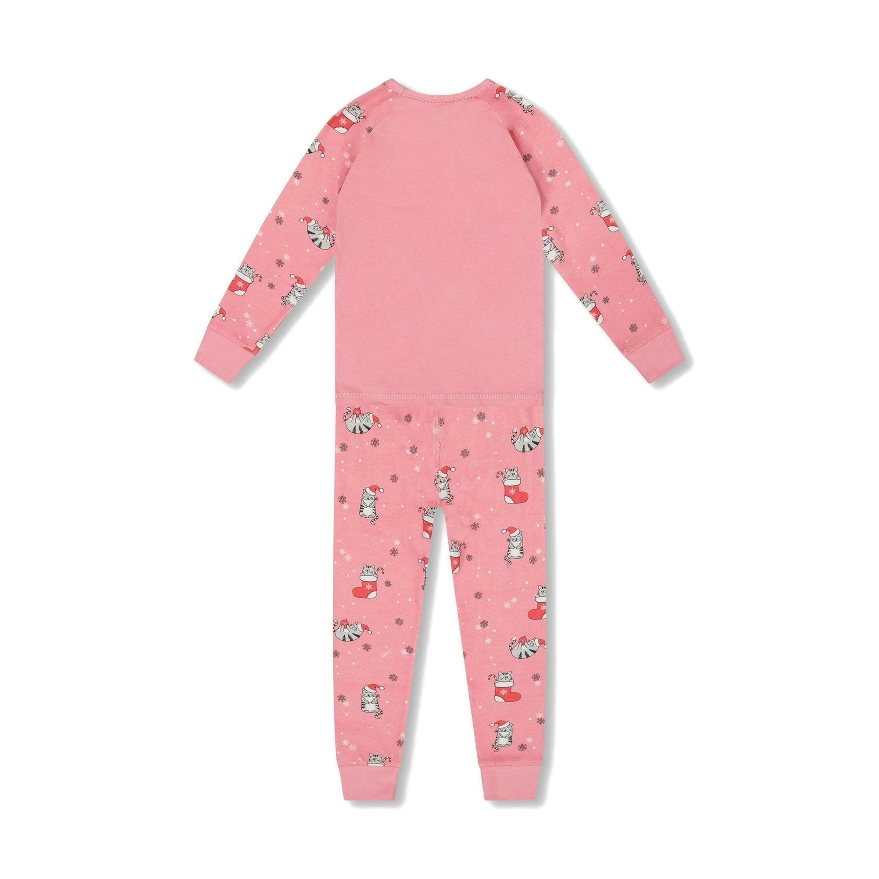 Organic Cotton Two-Piece Pajamas Pink Cat Print , view 3 of 6