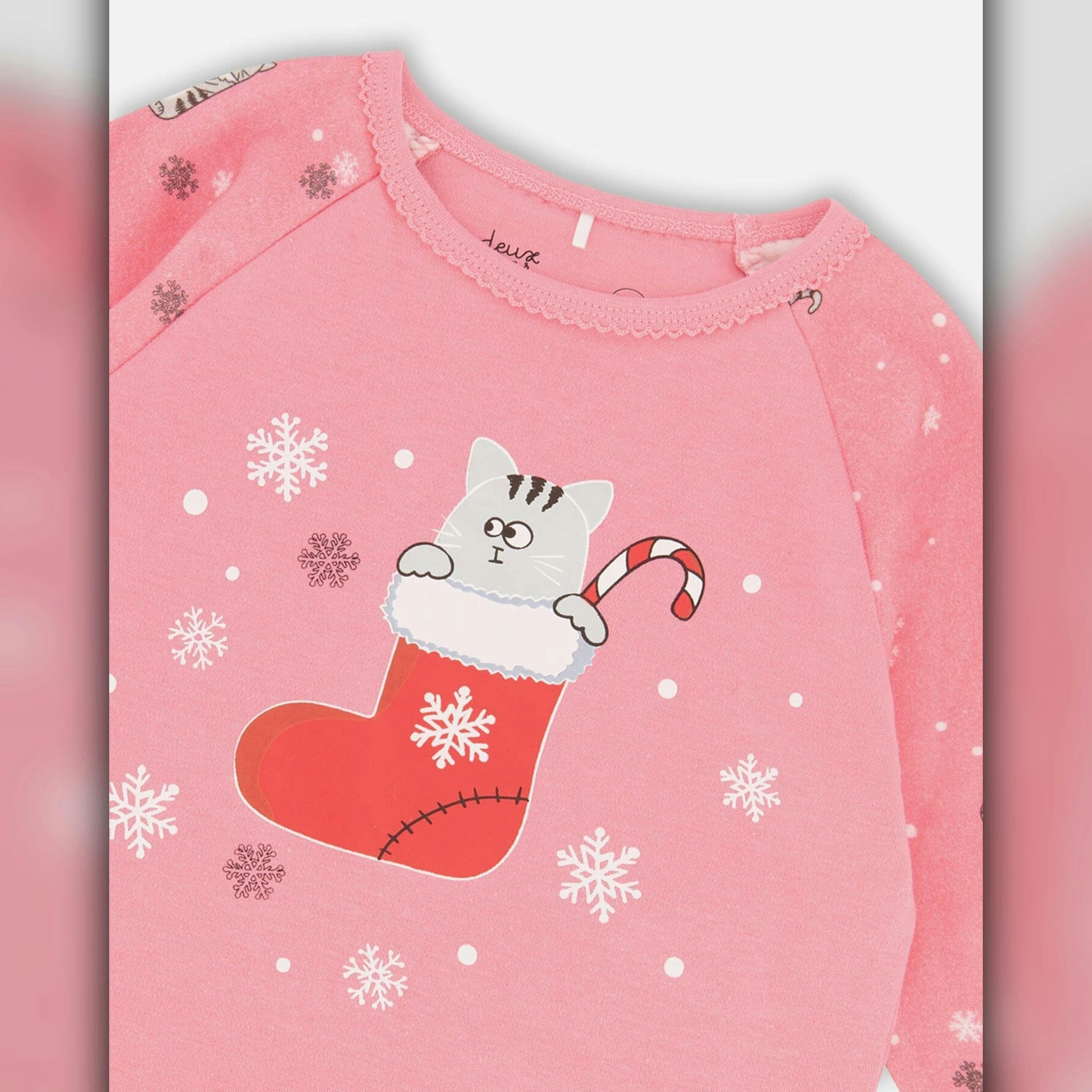 Organic Cotton Two-Piece Pajamas Pink Cat Print , view 4 of 6
