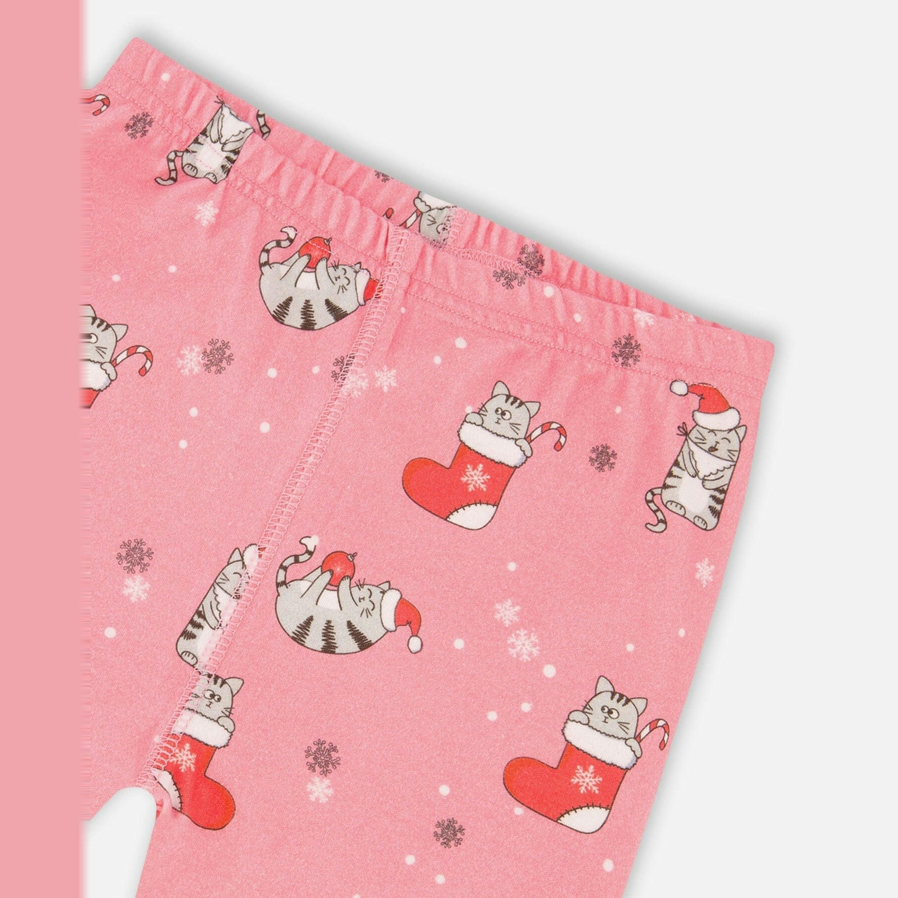 Organic Cotton Two-Piece Pajamas Pink Cat Print , view 5 of 6