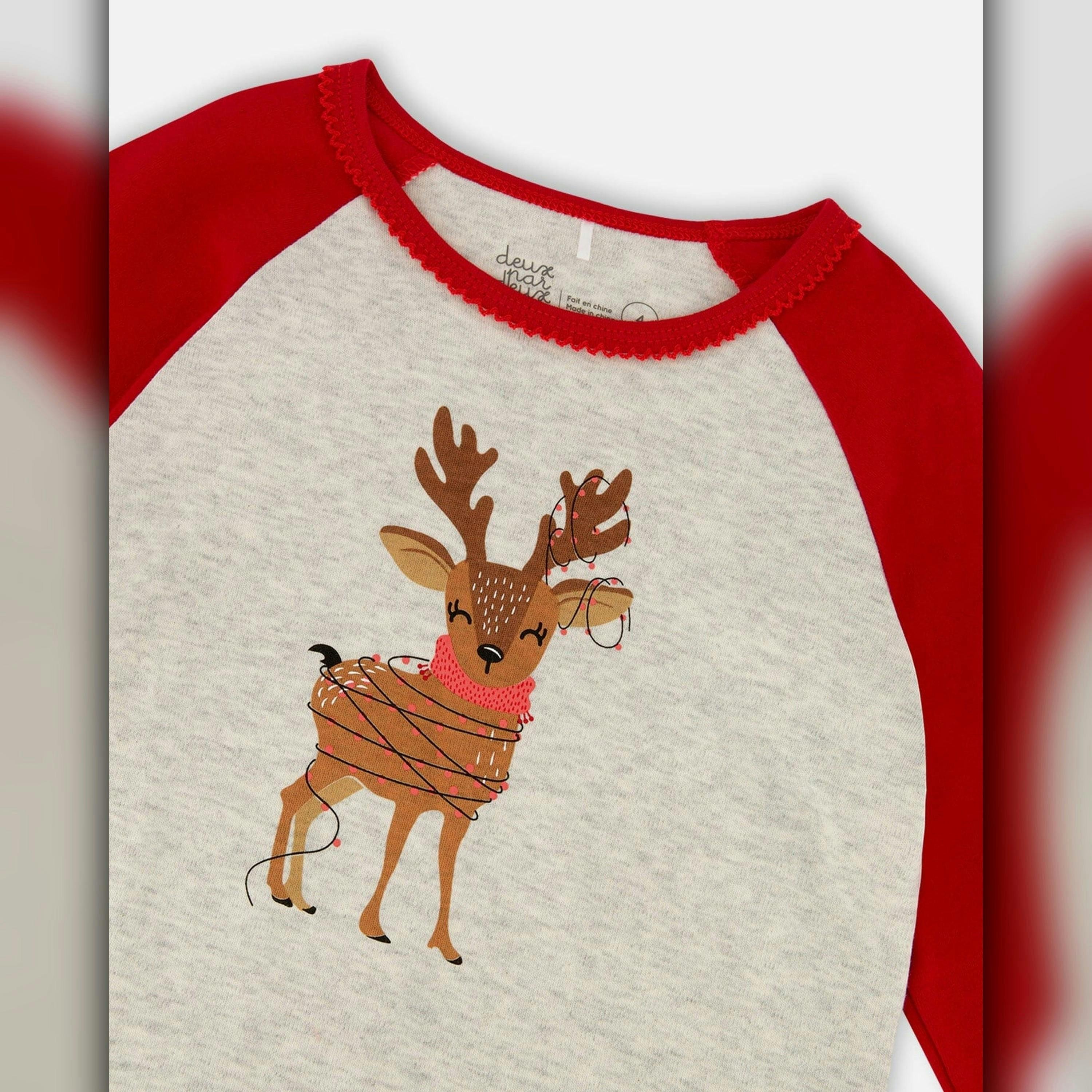 Organic Cotton Two-Piece Pajamas Beige Girly Reindeer Print , view 4 of 6