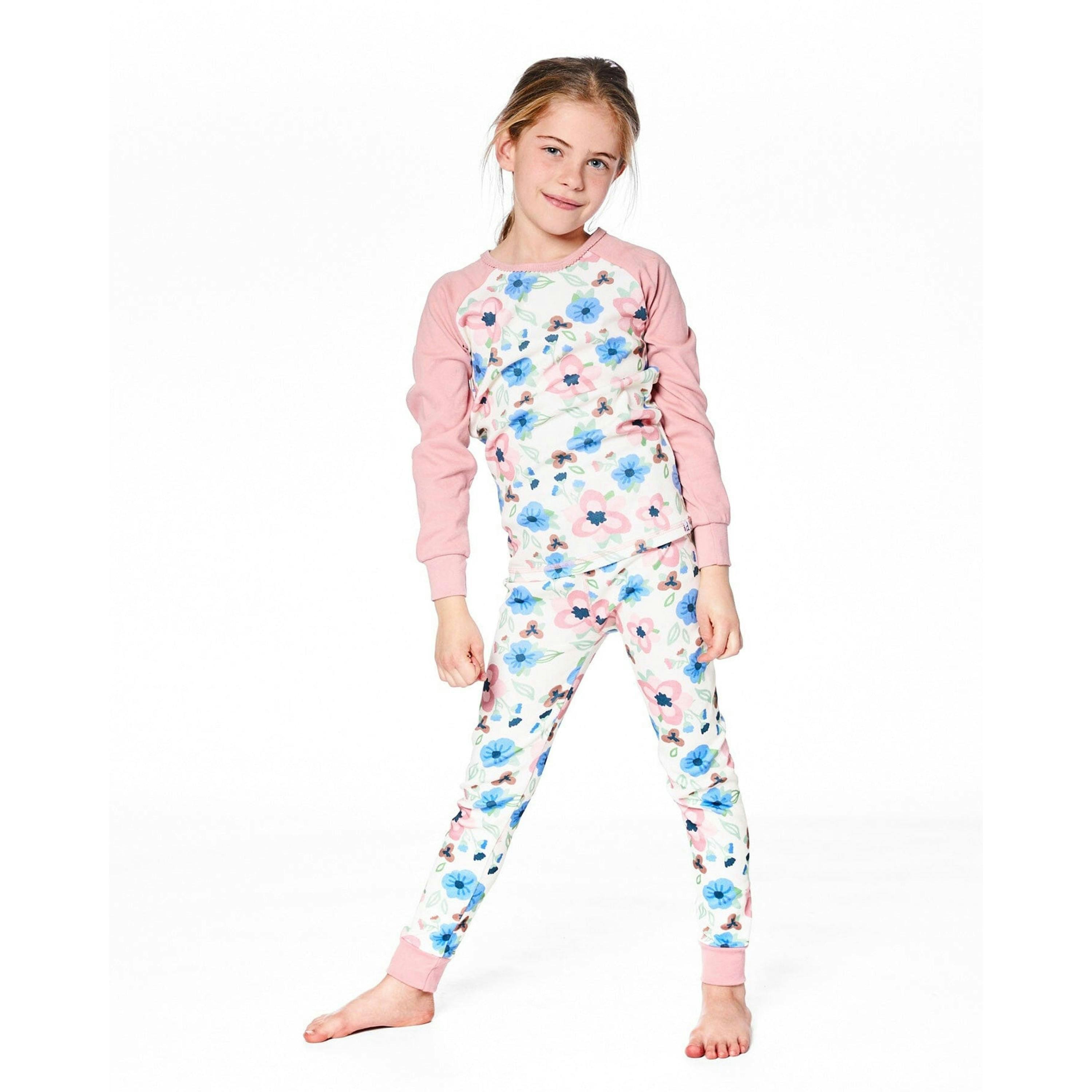 Organic Cotton Two-Piece Pajamas Off-White Flower Print , view 2 of 6