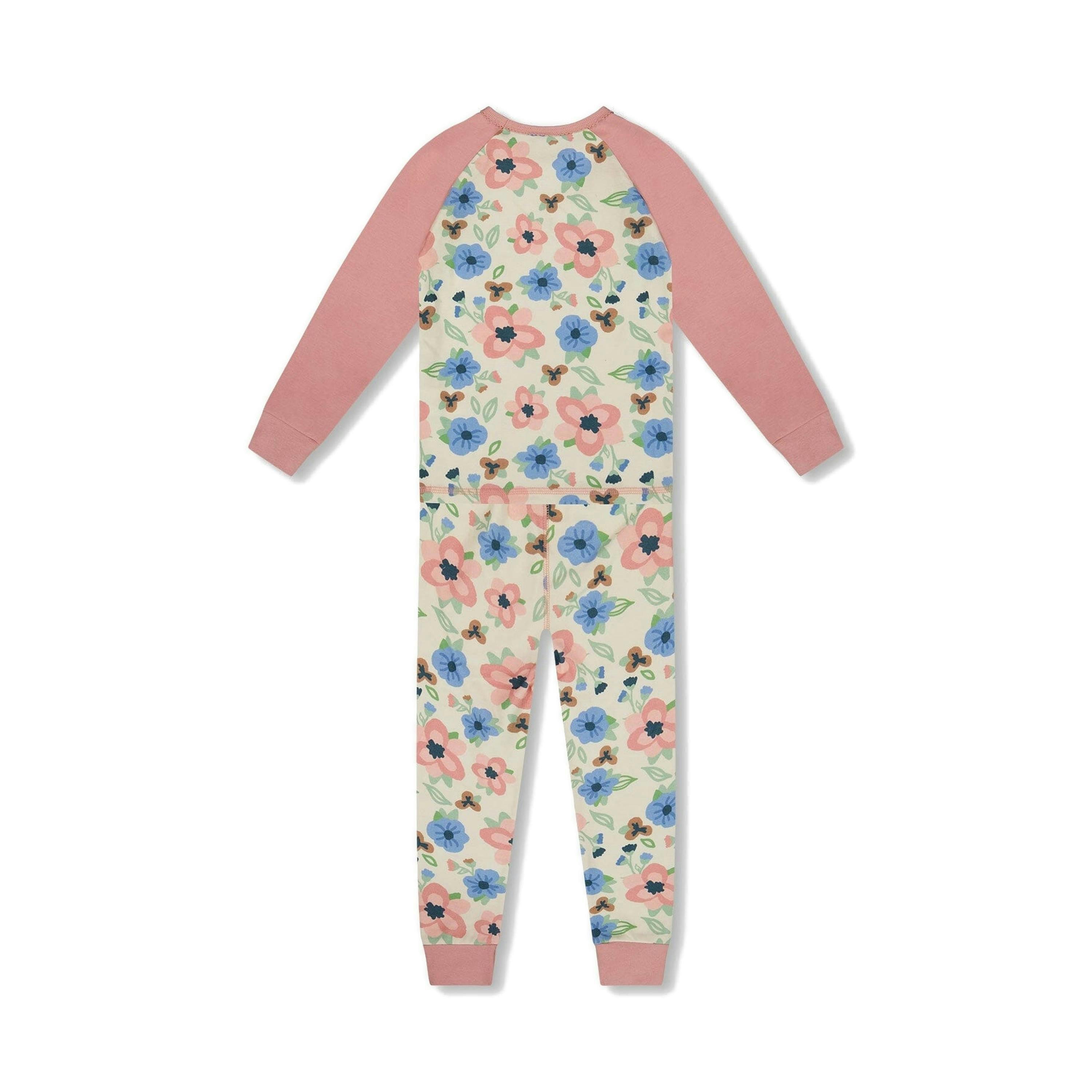 Organic Cotton Two-Piece Pajamas Off-White Flower Print , view 3 of 6