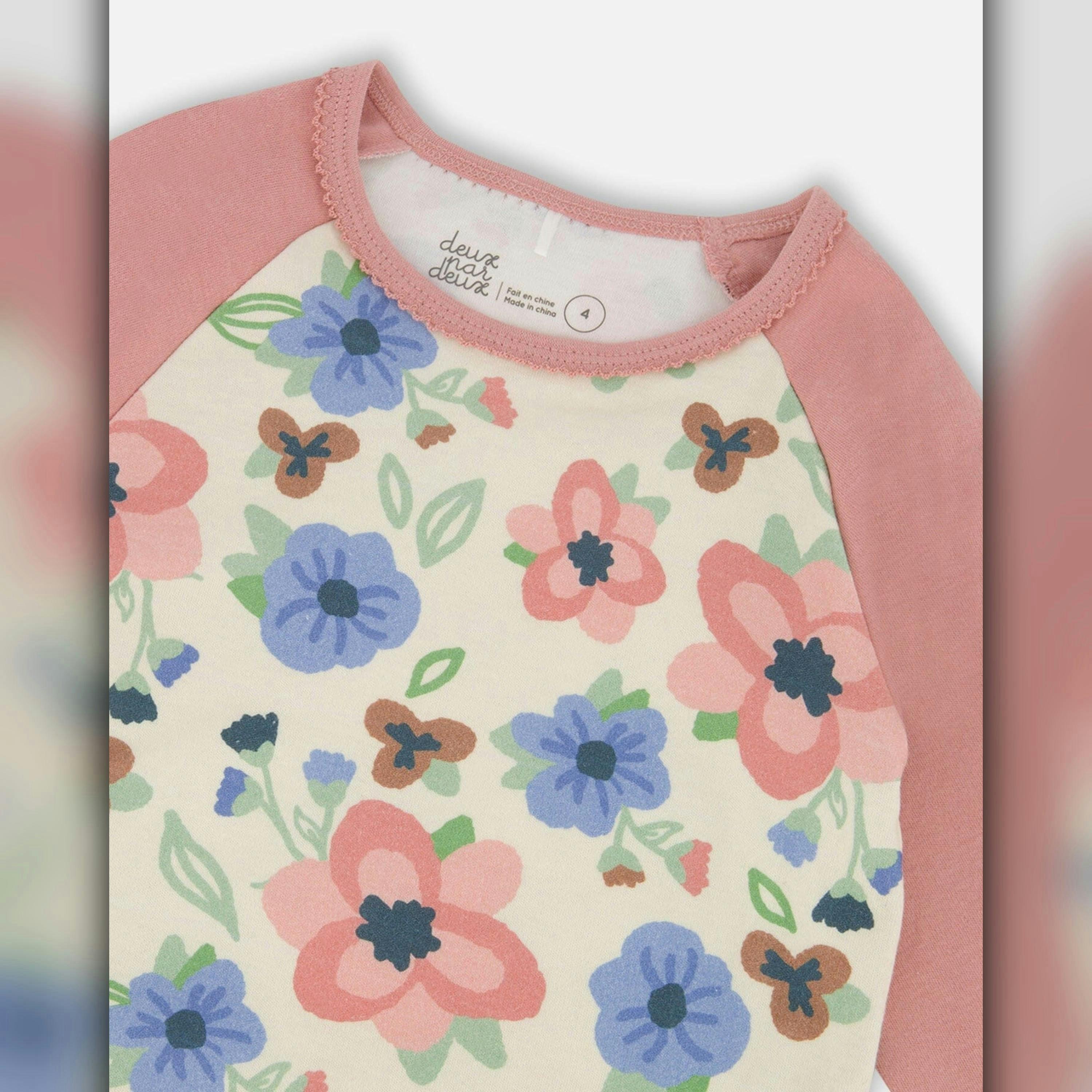 Organic Cotton Two-Piece Pajamas Off-White Flower Print , view 4 of 6
