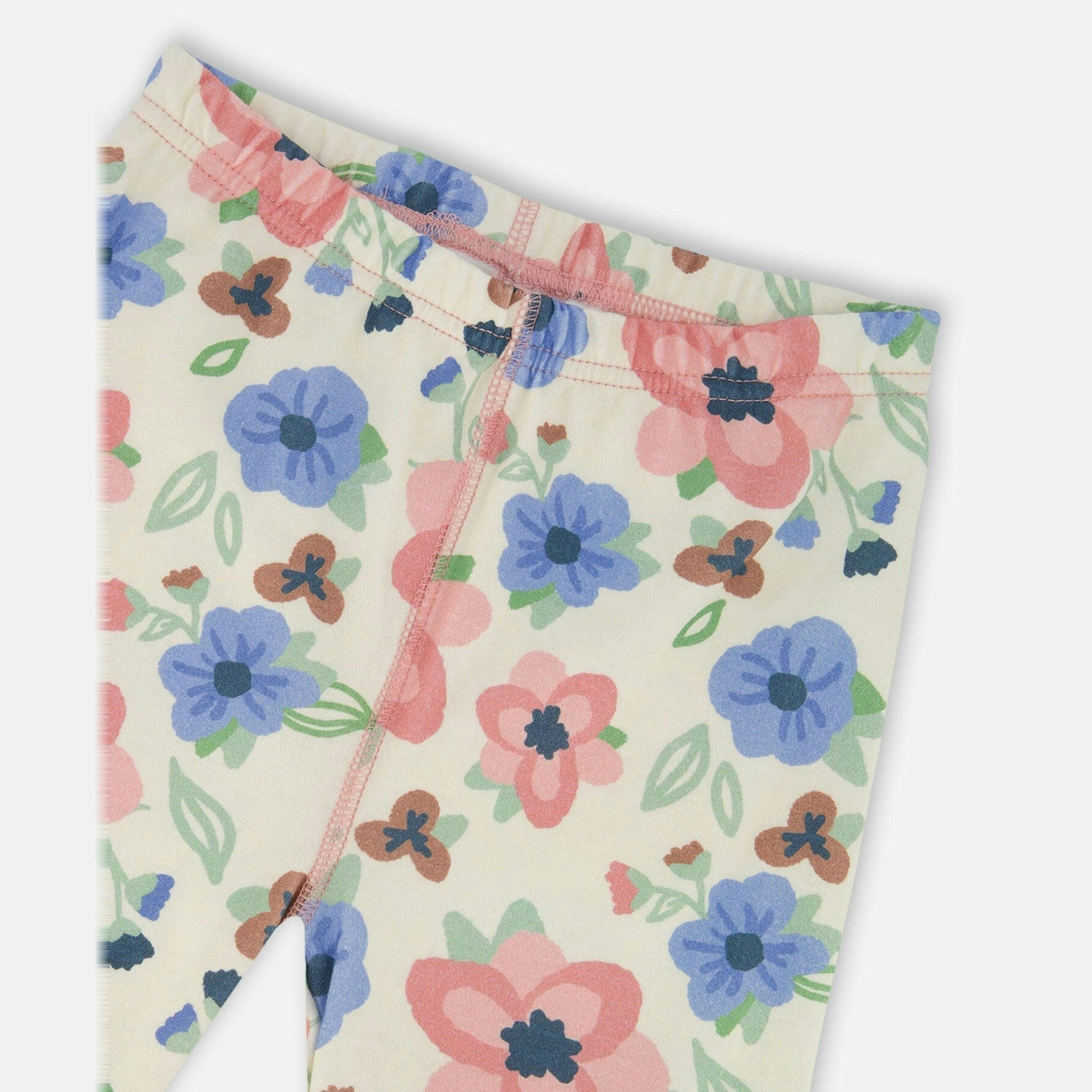 Organic Cotton Two-Piece Pajamas Off-White Flower Print , view 5 of 6