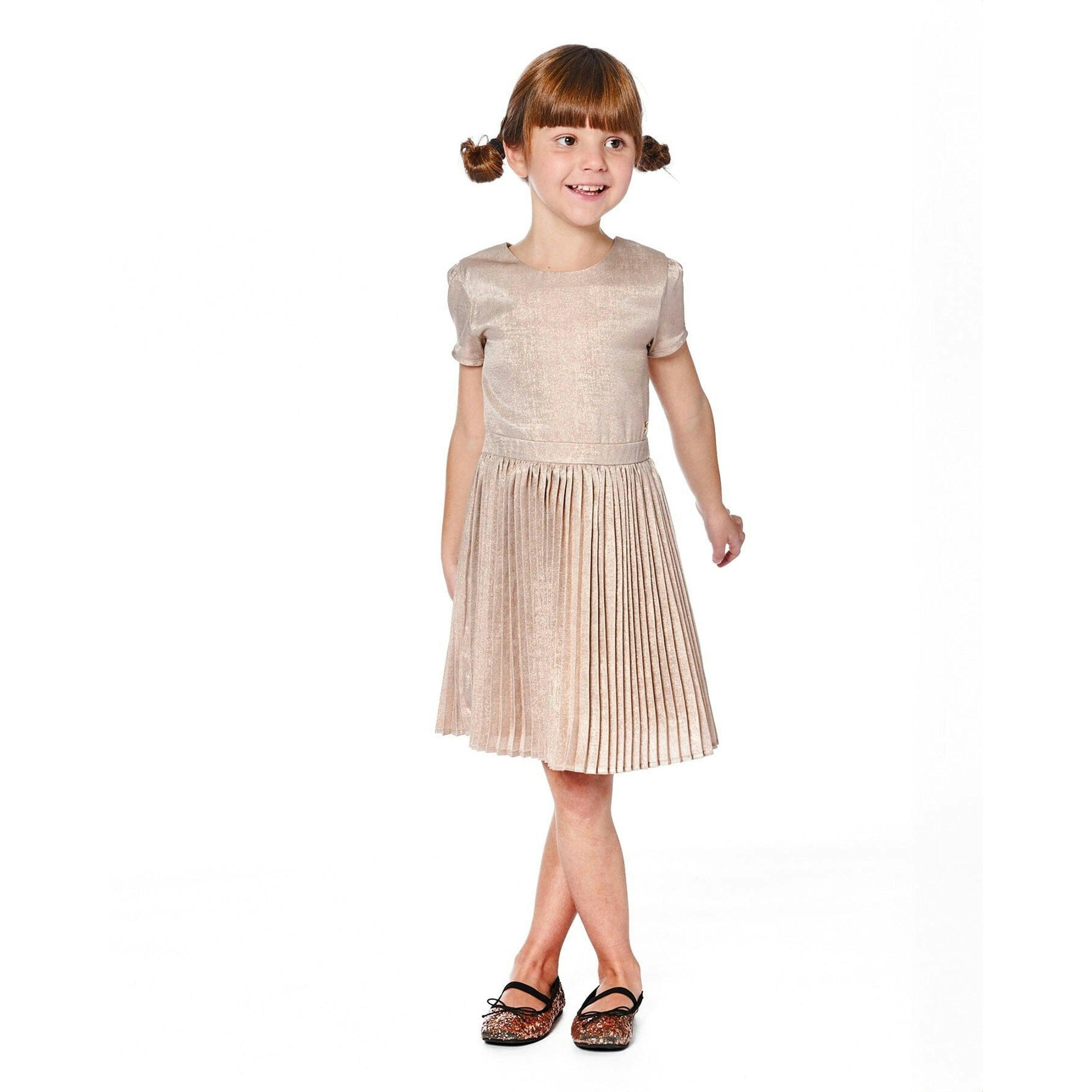 Short Sleeve Dress With Pleated Skirt Light Caramel , view 2 of 5