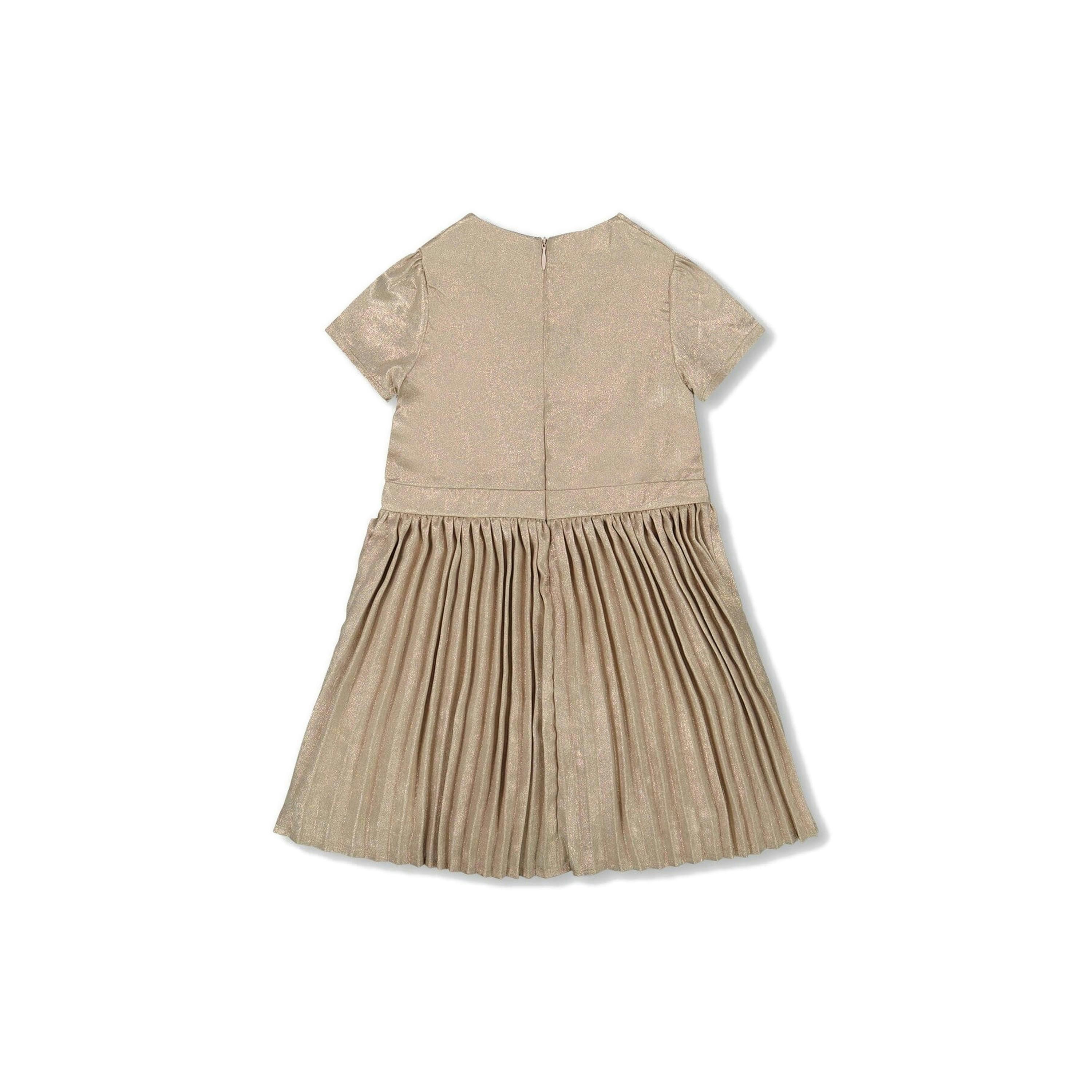 Short Sleeve Dress With Pleated Skirt Light Caramel , view 3 of 5