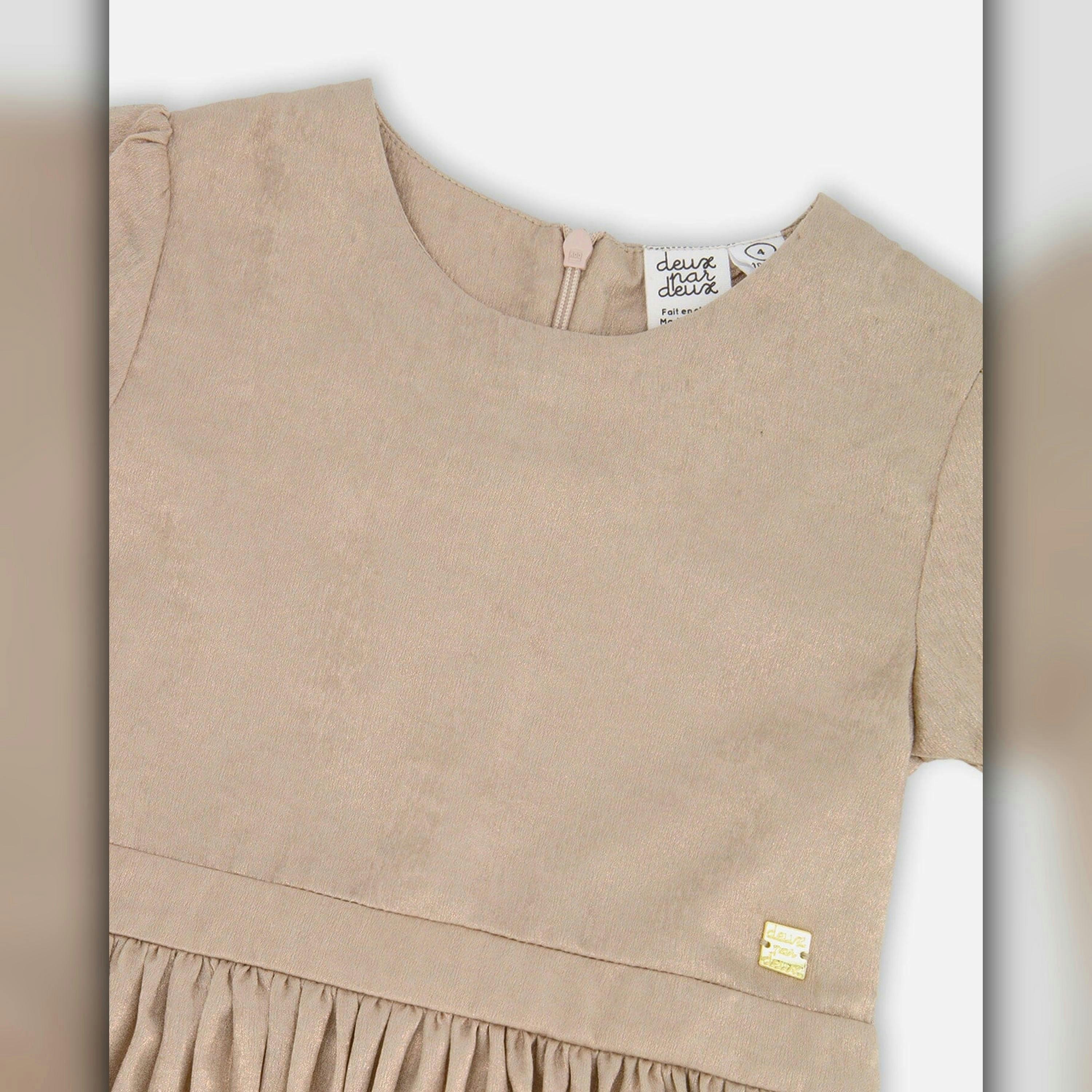 Short Sleeve Dress With Pleated Skirt Light Caramel , view 4 of 5