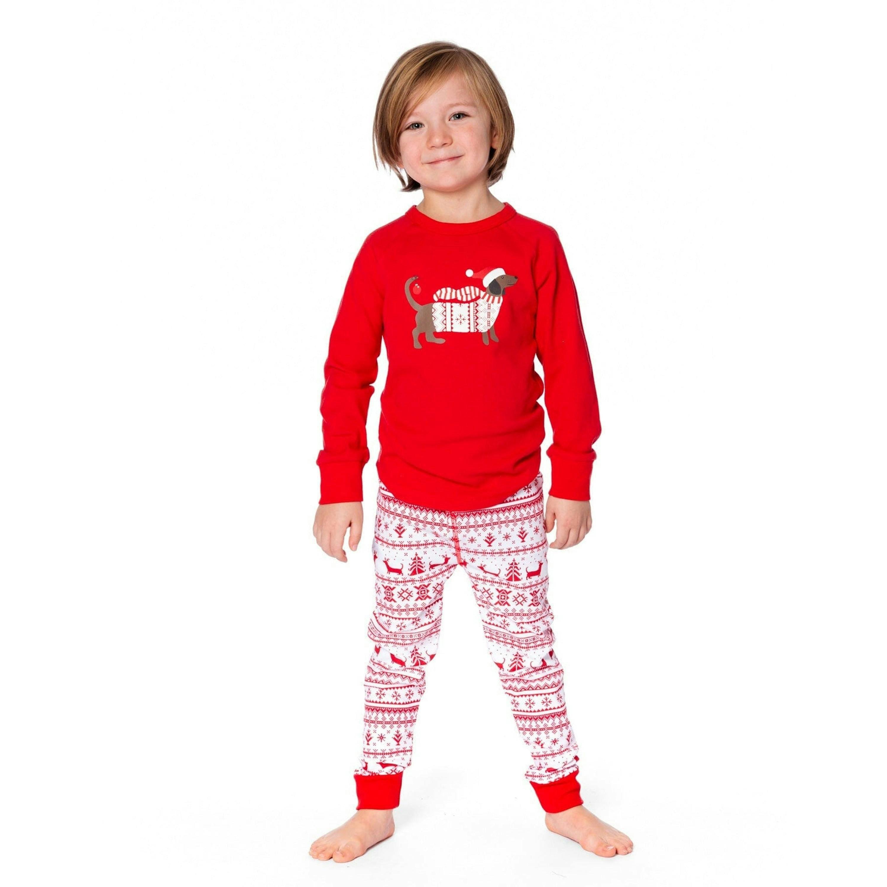 Organic Cotton Two-Piece Pajama Set Red And White Fairisle , view 2 of 6