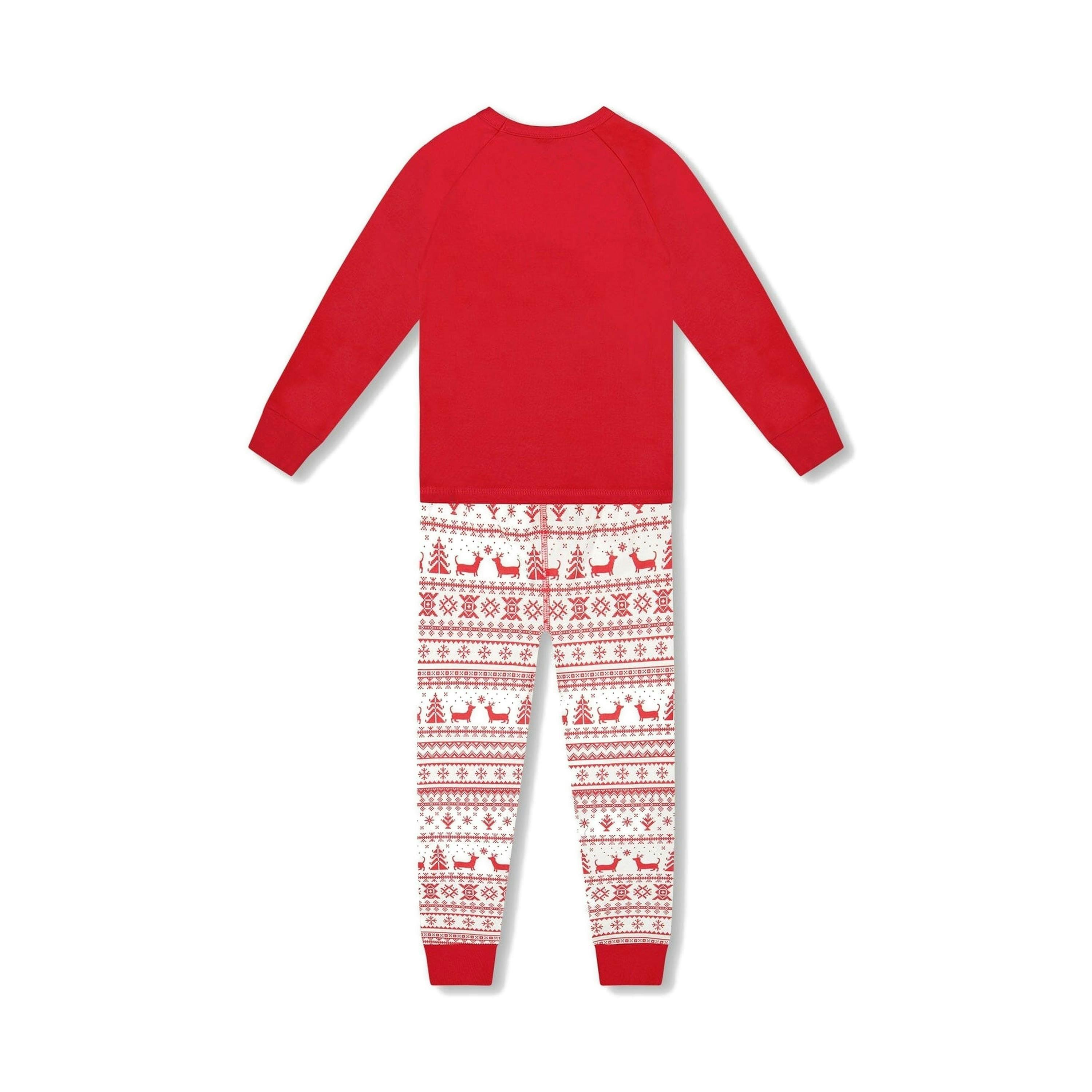 Organic Cotton Two-Piece Pajama Set Red And White Fairisle , view 3 of 6