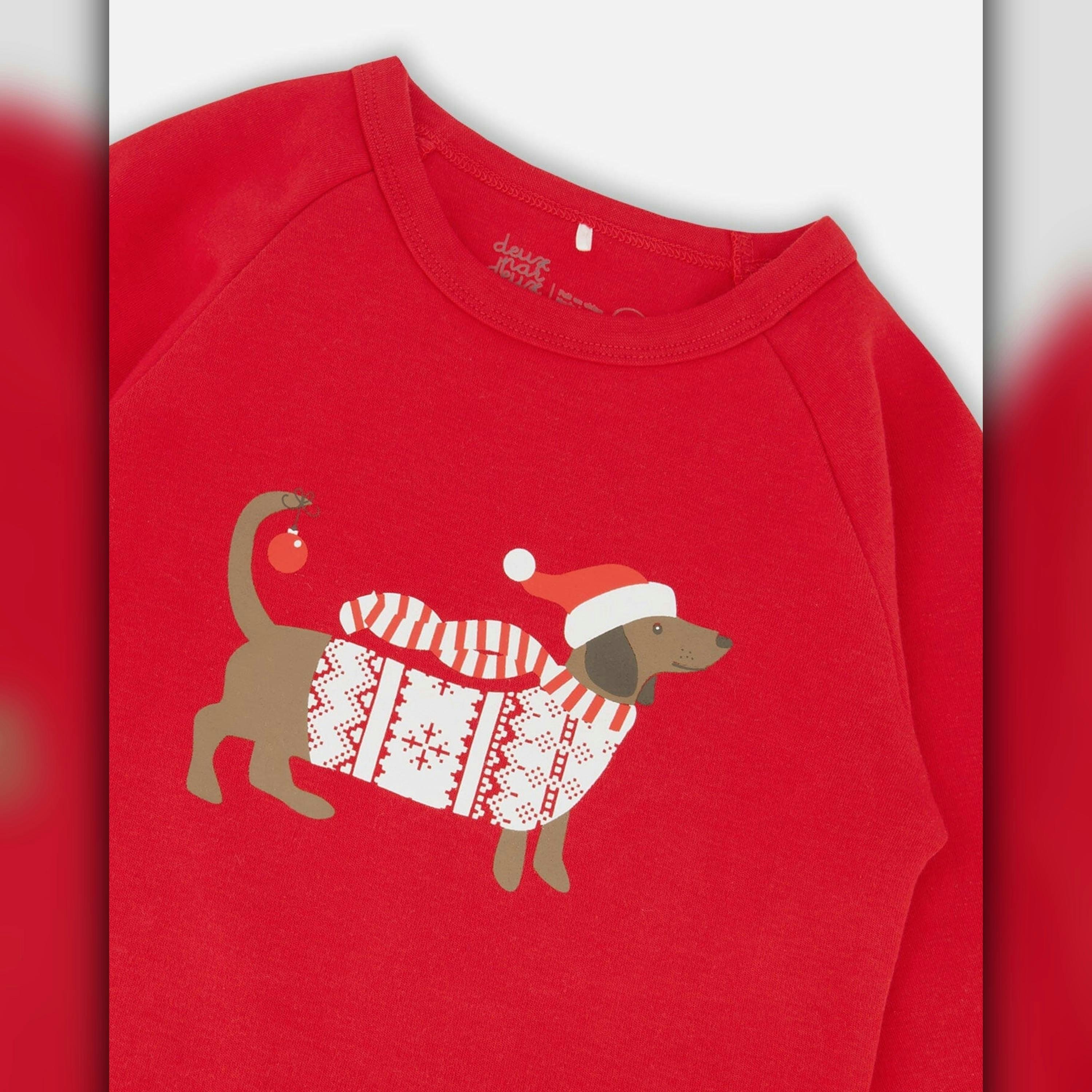 Organic Cotton Two-Piece Pajama Set Red And White Fairisle , view 4 of 6
