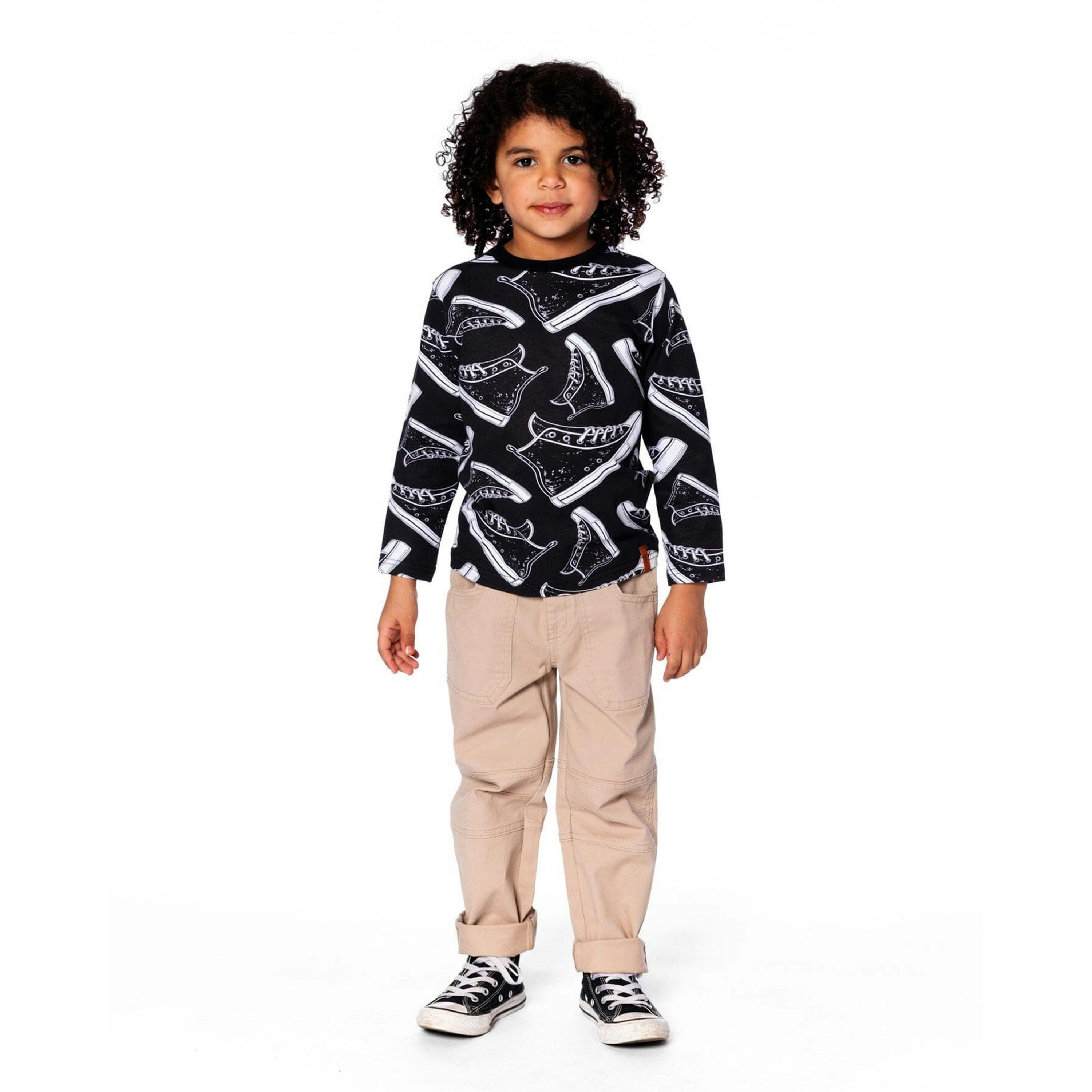 Long Sleeve Organic Cotton Allover Print Tee Black , view 2 of 5