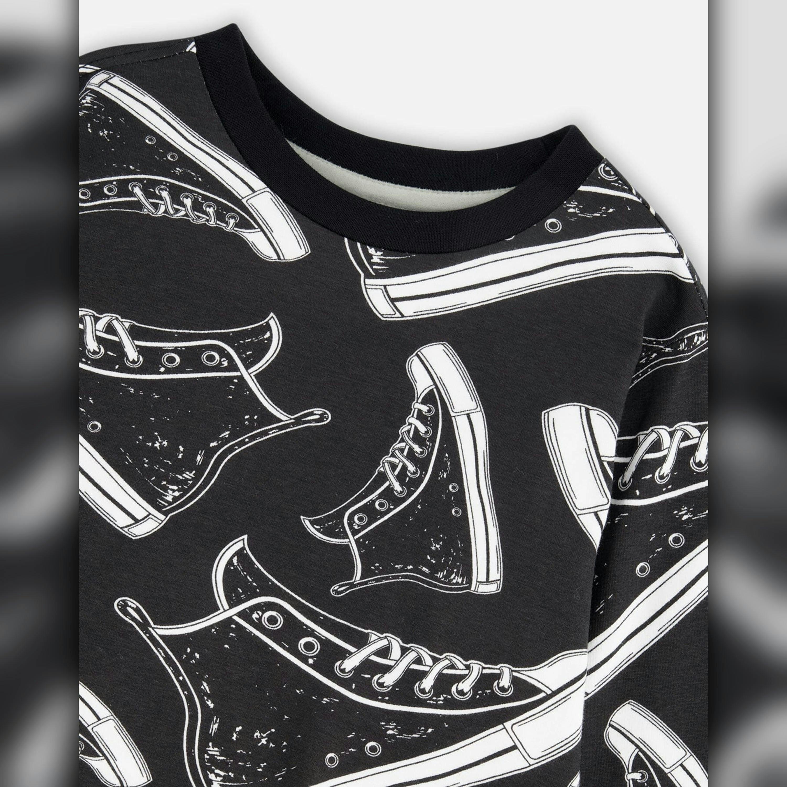 Long Sleeve Organic Cotton Allover Print Tee Black , view 4 of 5