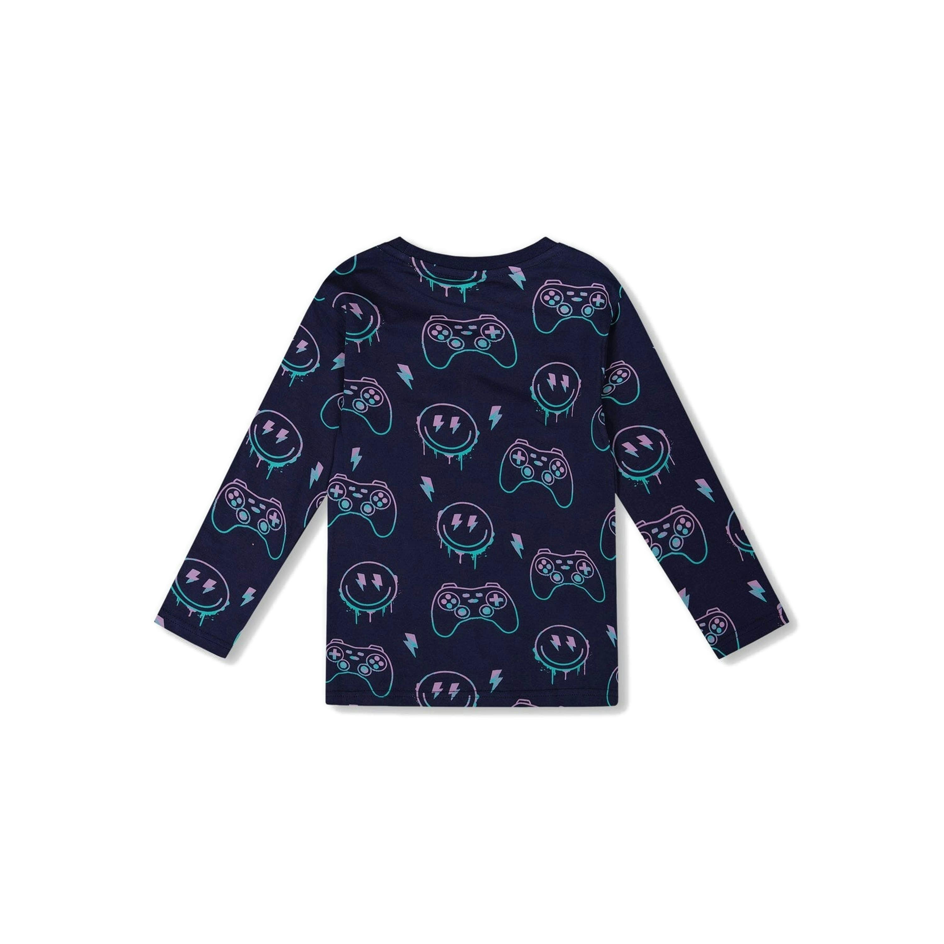 Long Sleeve Organic Cotton Allover Print Tee Navy Blue , view 3 of 5