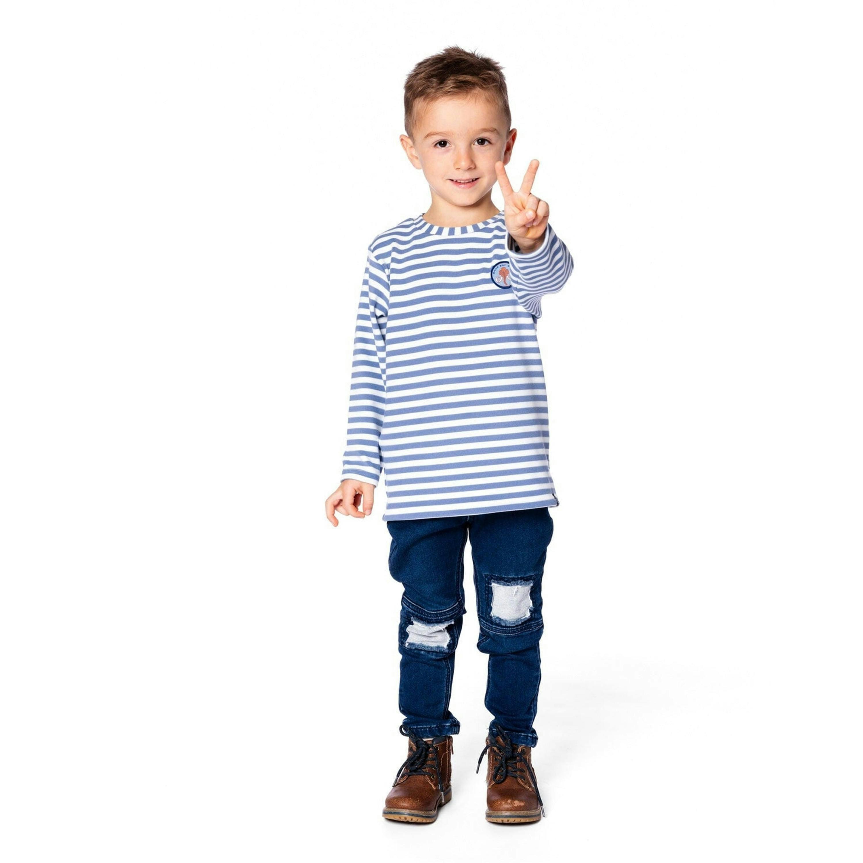French Terry Blue Denim Pants With Contrasting Patch , view 2 of 5