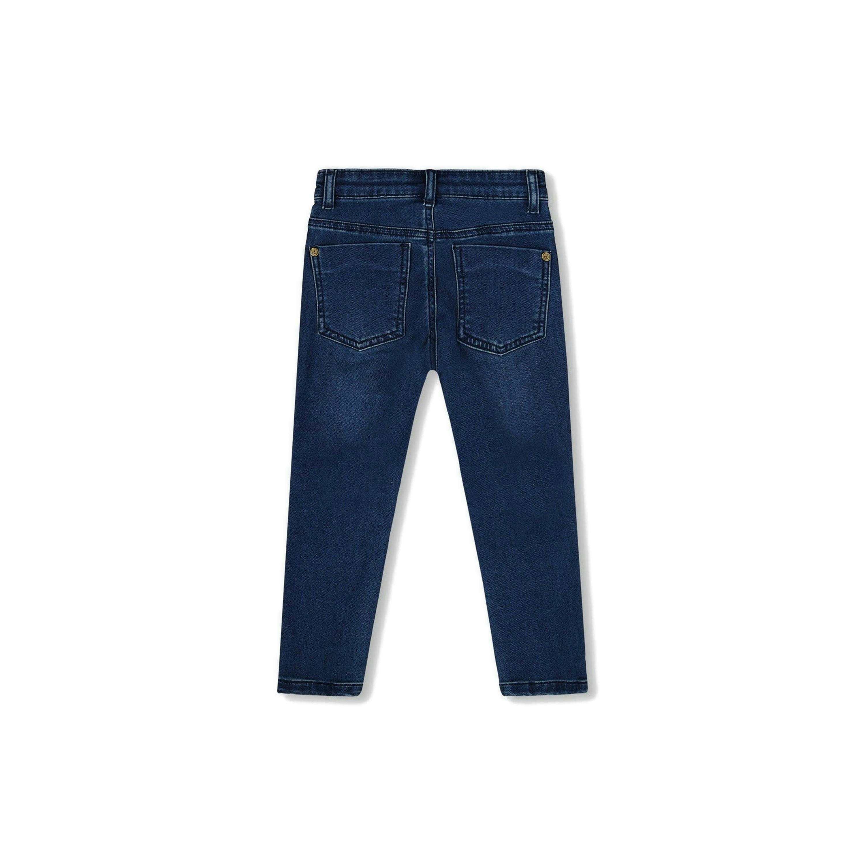 French Terry Blue Denim Pants With Contrasting Patch , view 3 of 5