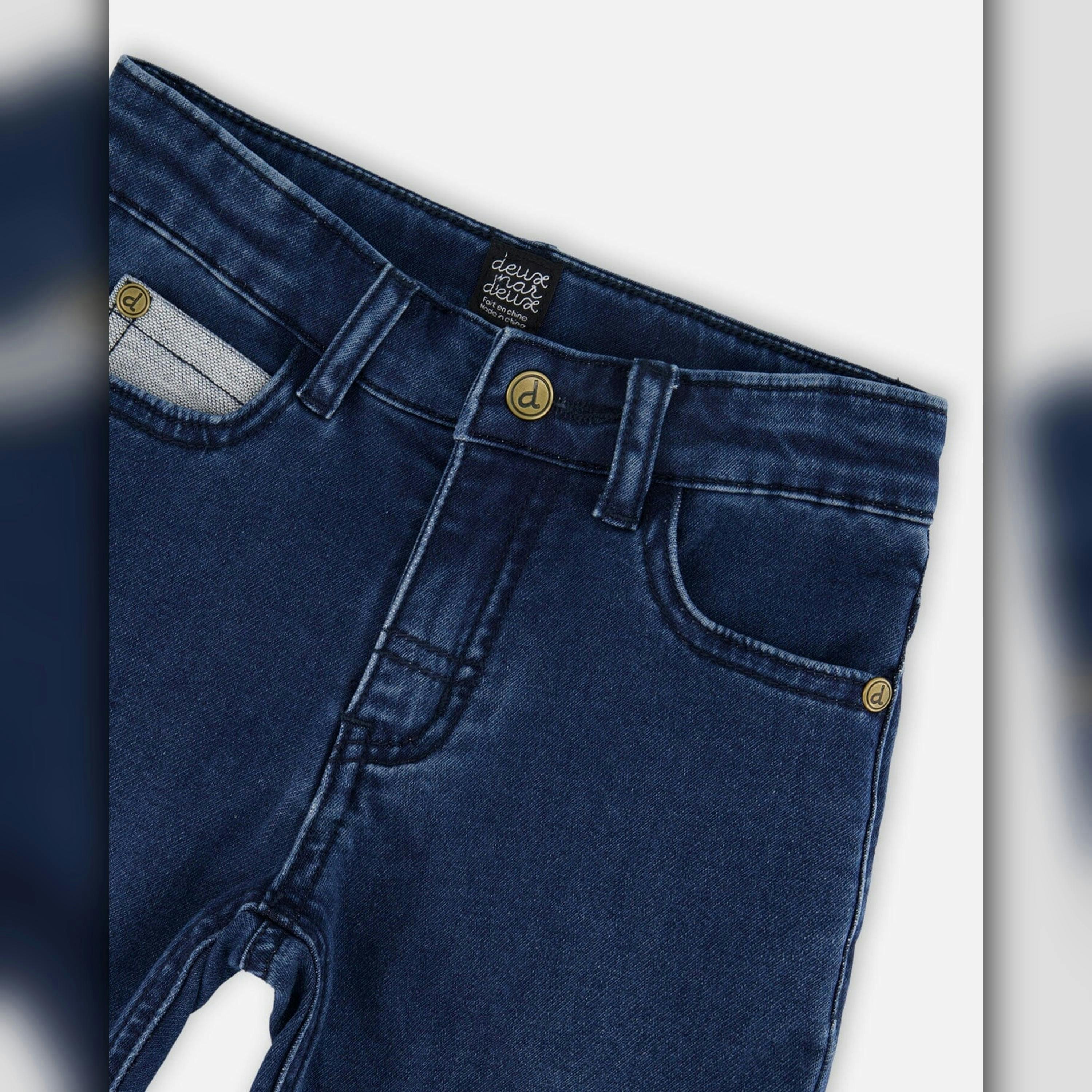 French Terry Blue Denim Pants With Contrasting Patch , view 4 of 5