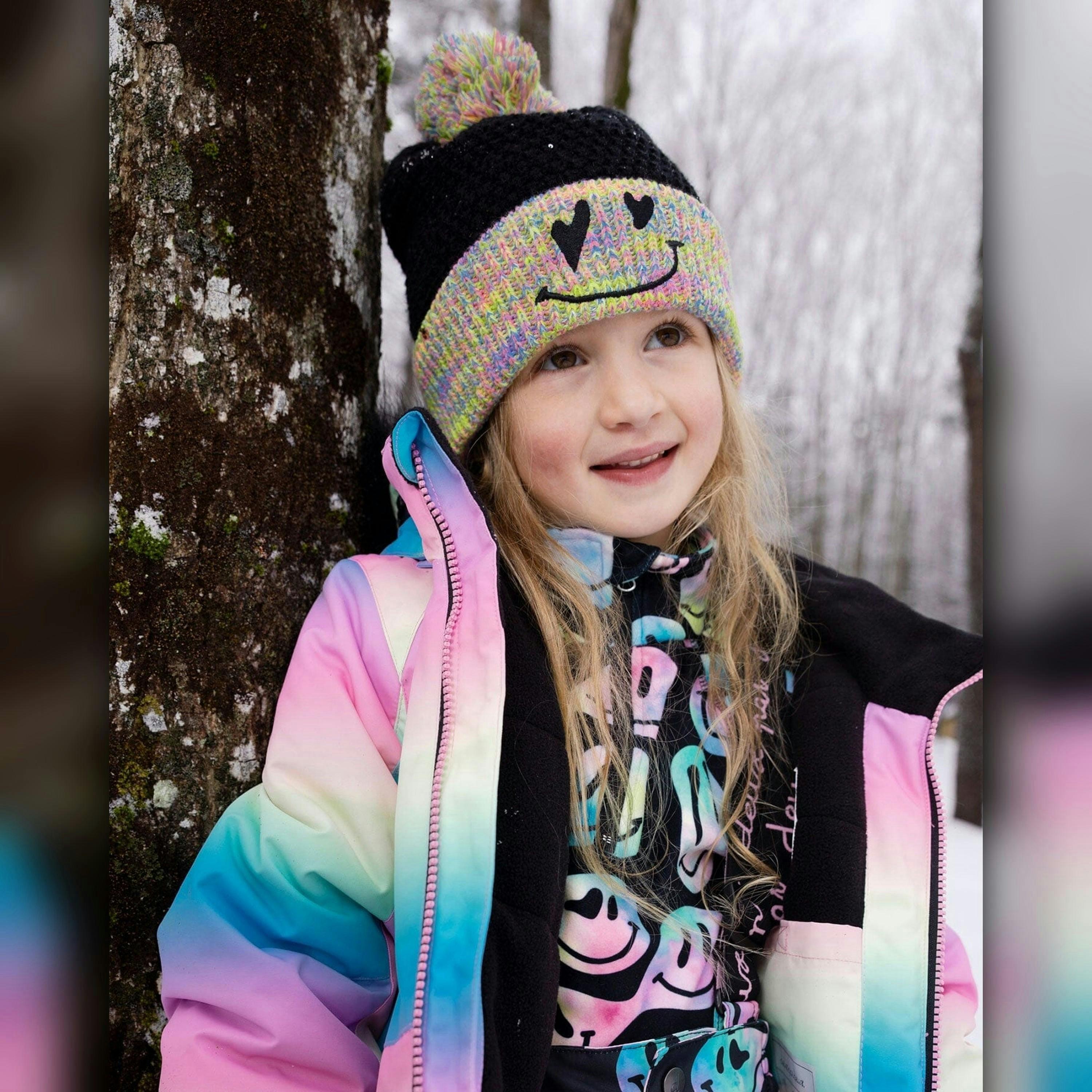 Lined Knit Hat With Pompom Black And Multicolor , view 2 of 6