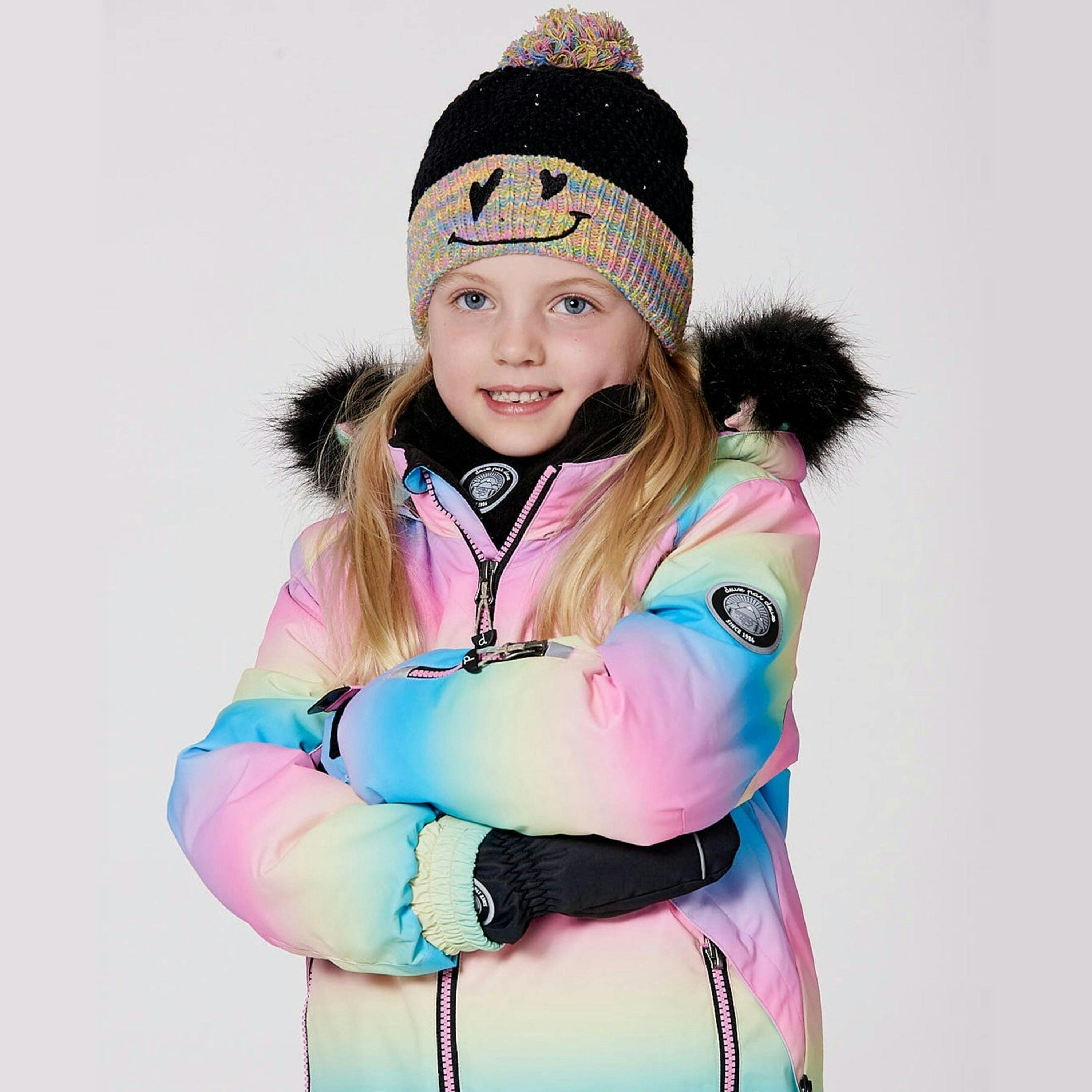 Lined Knit Hat With Pompom Black And Multicolor , view 3 of 6
