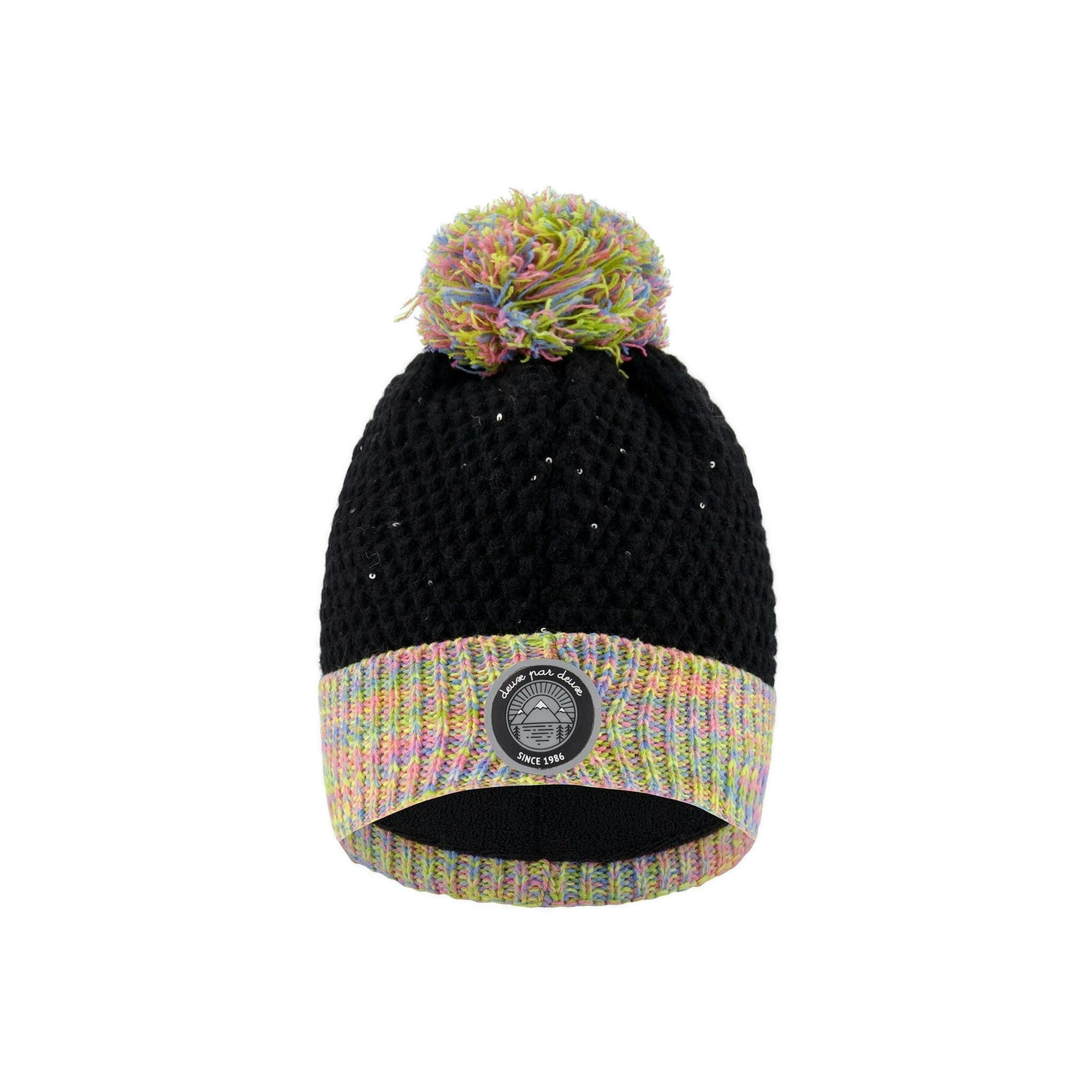 Lined Knit Hat With Pompom Black And Multicolor , view 4 of 6