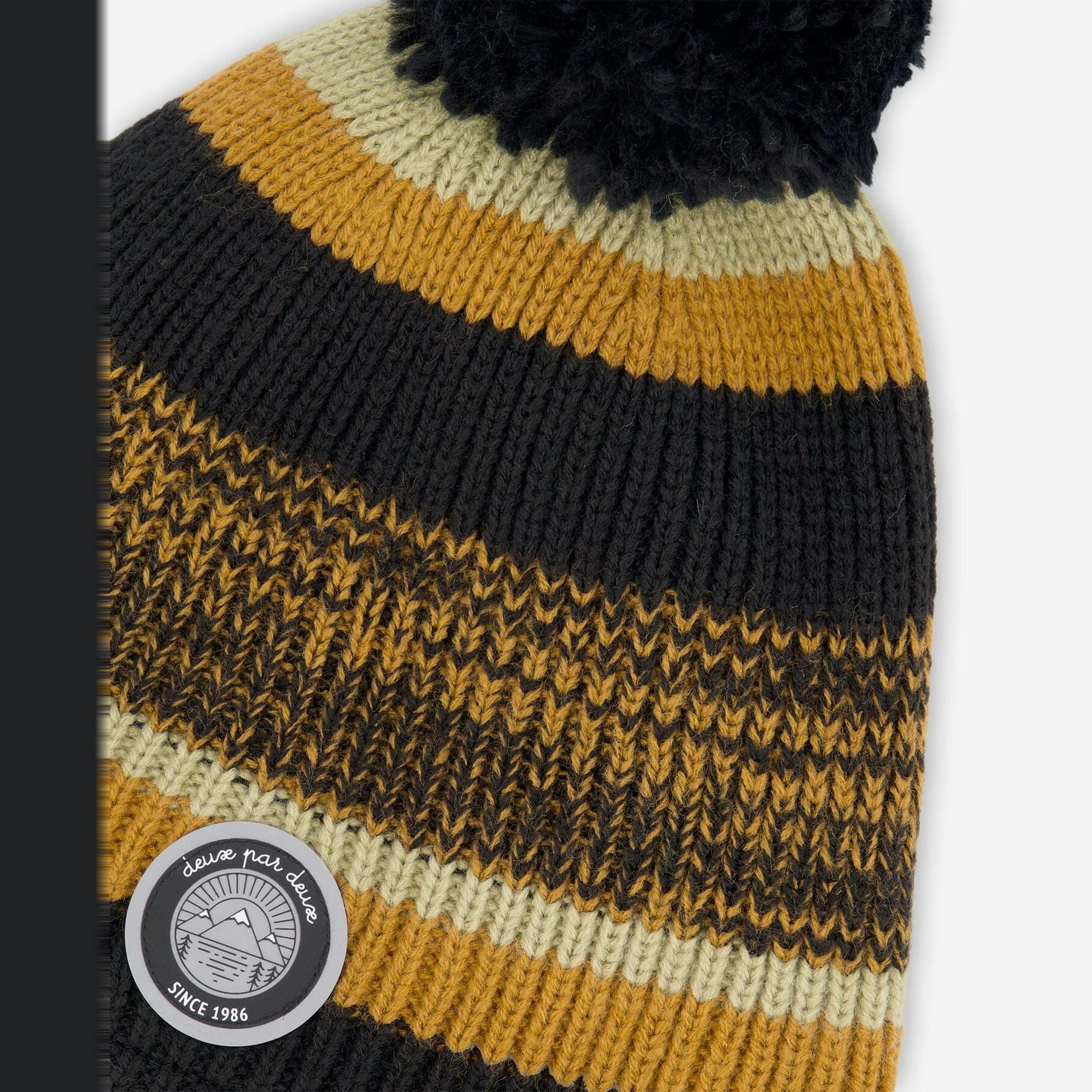 Lined Knit Pompom Hat Black And Brown , view 4 of 5