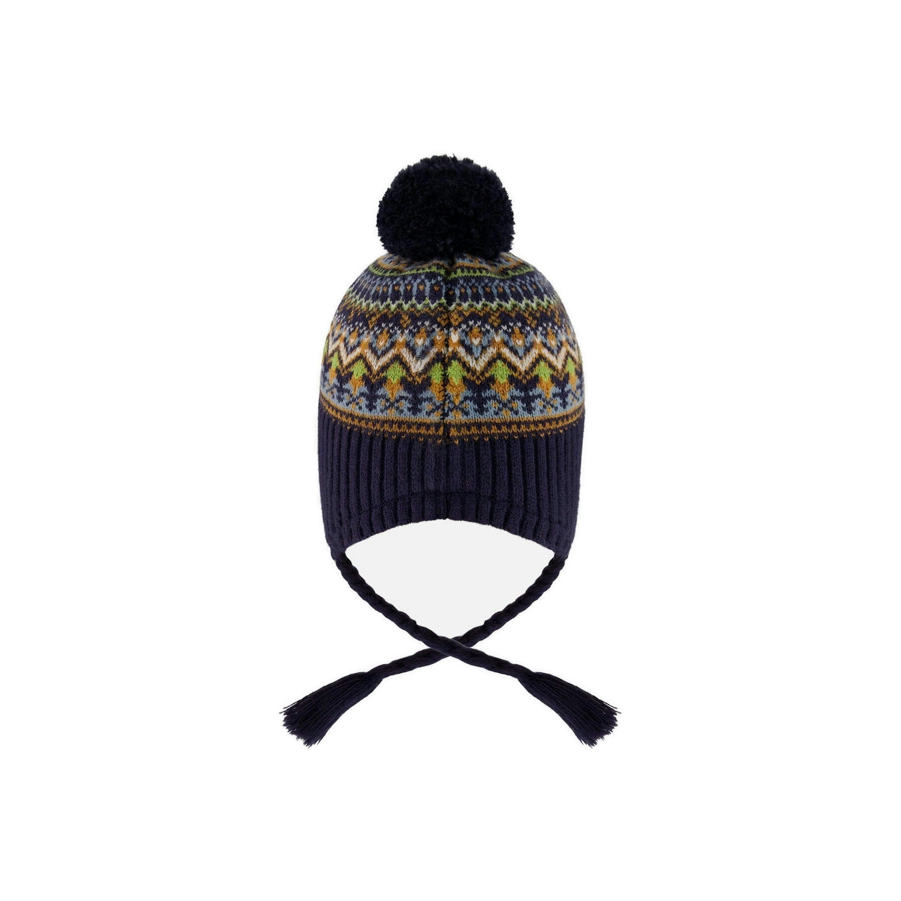 Lined Peruvian Knit Hat With Pompom Taupe And Navy , view 4 of 6