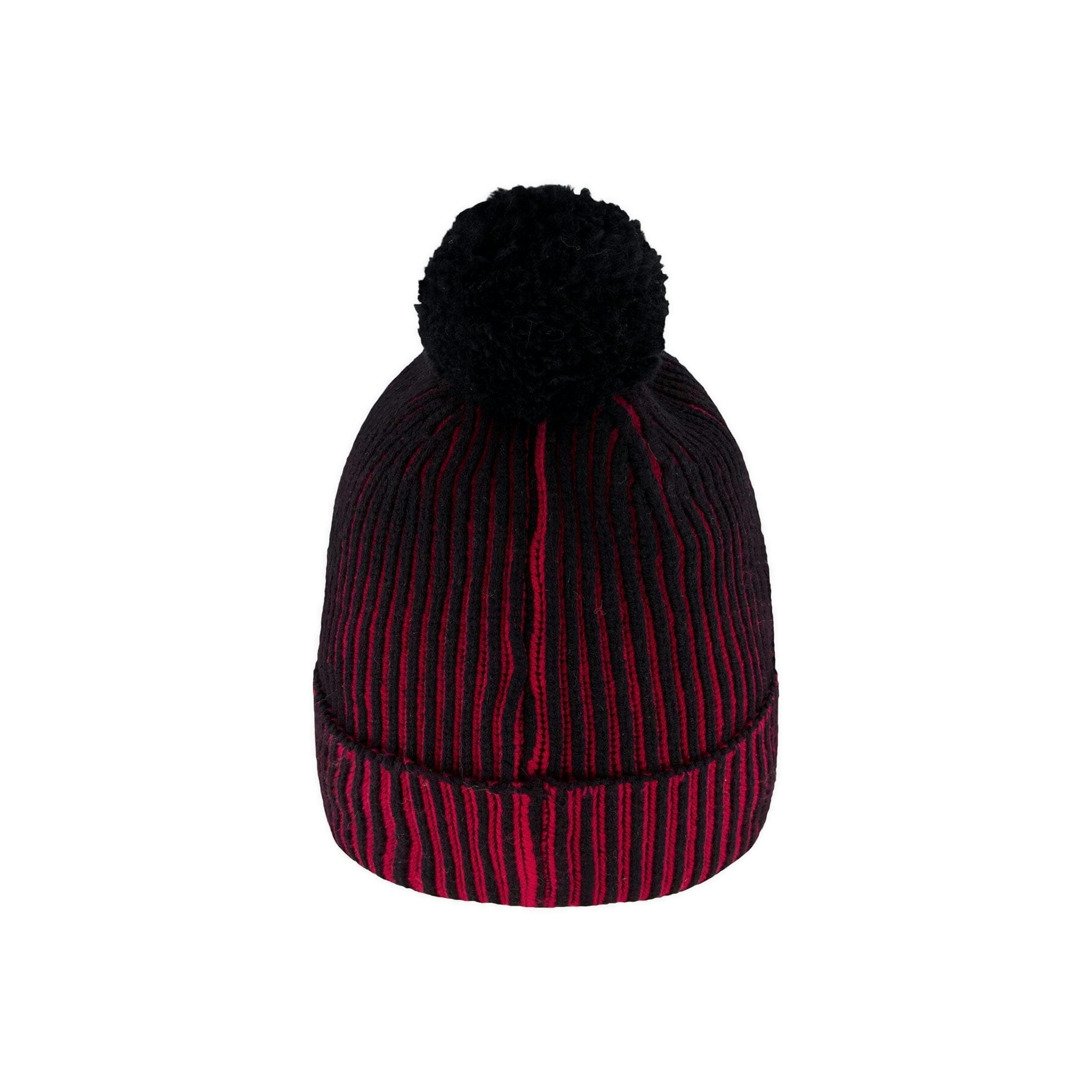 Lined Knit Pompom Hat Red And Black , view 3 of 5
