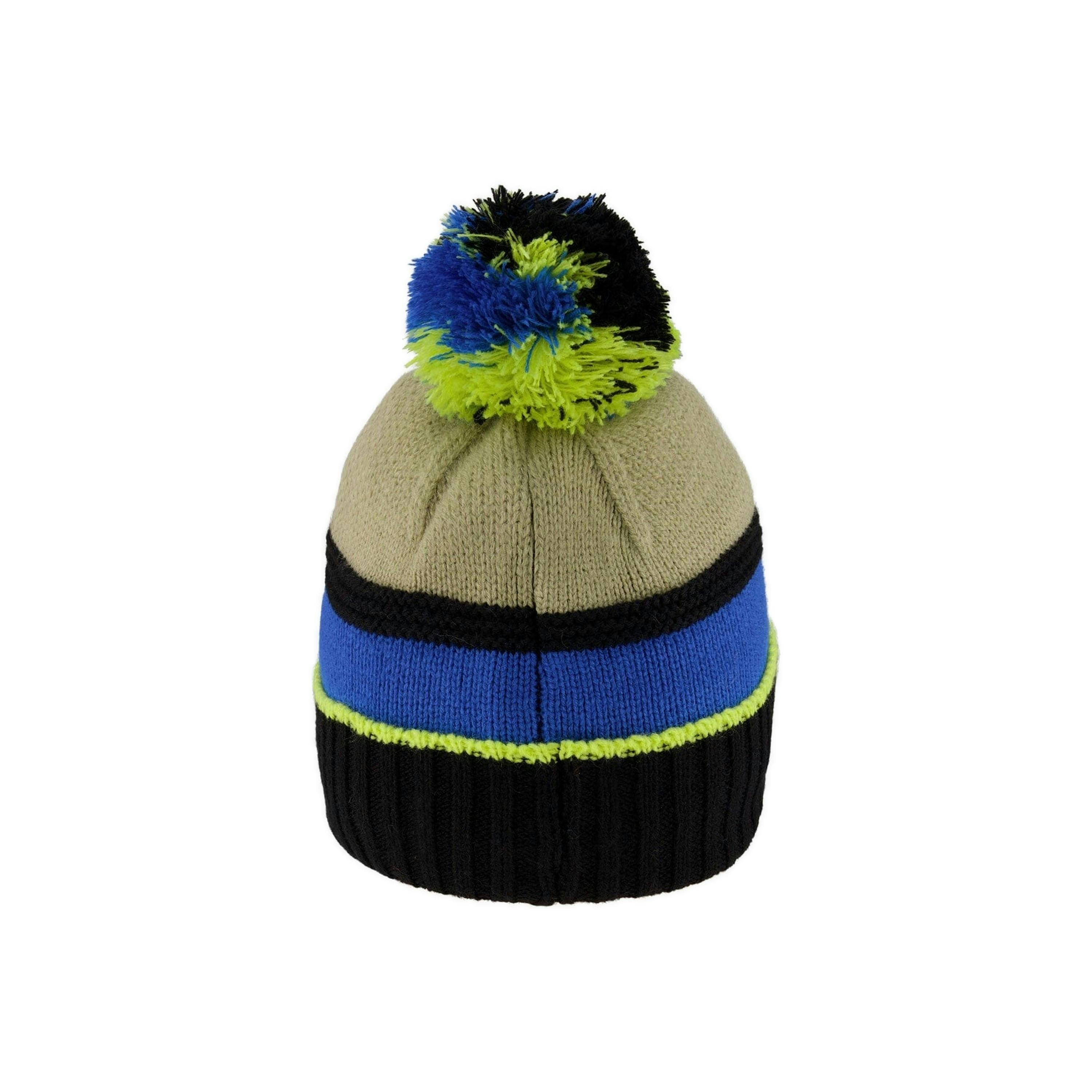 Lined Knit Pompom Hat Black, Taupe And Lime Green , view 4 of 6