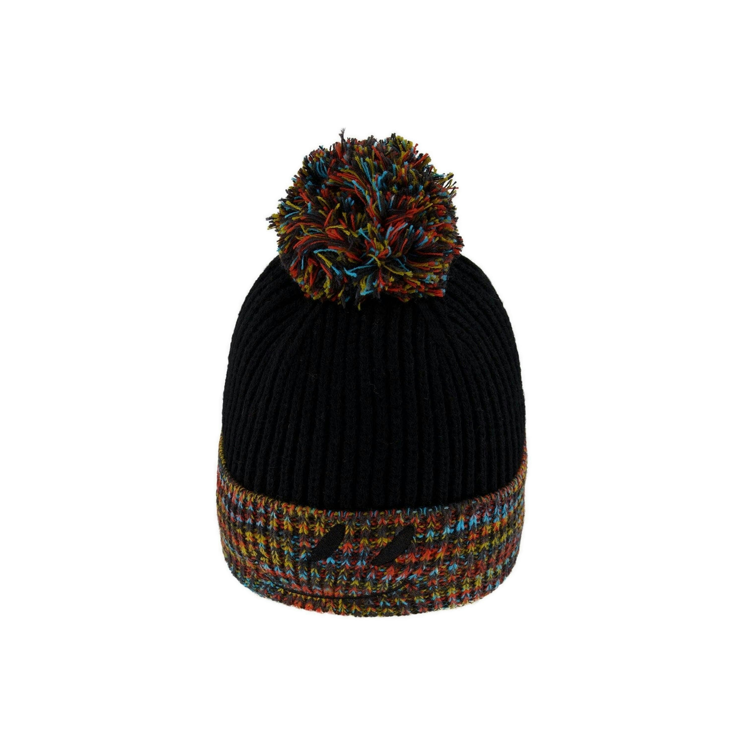 Lined Knit Winter Hat With Pompom Black And Multicolor , view 4 of 6