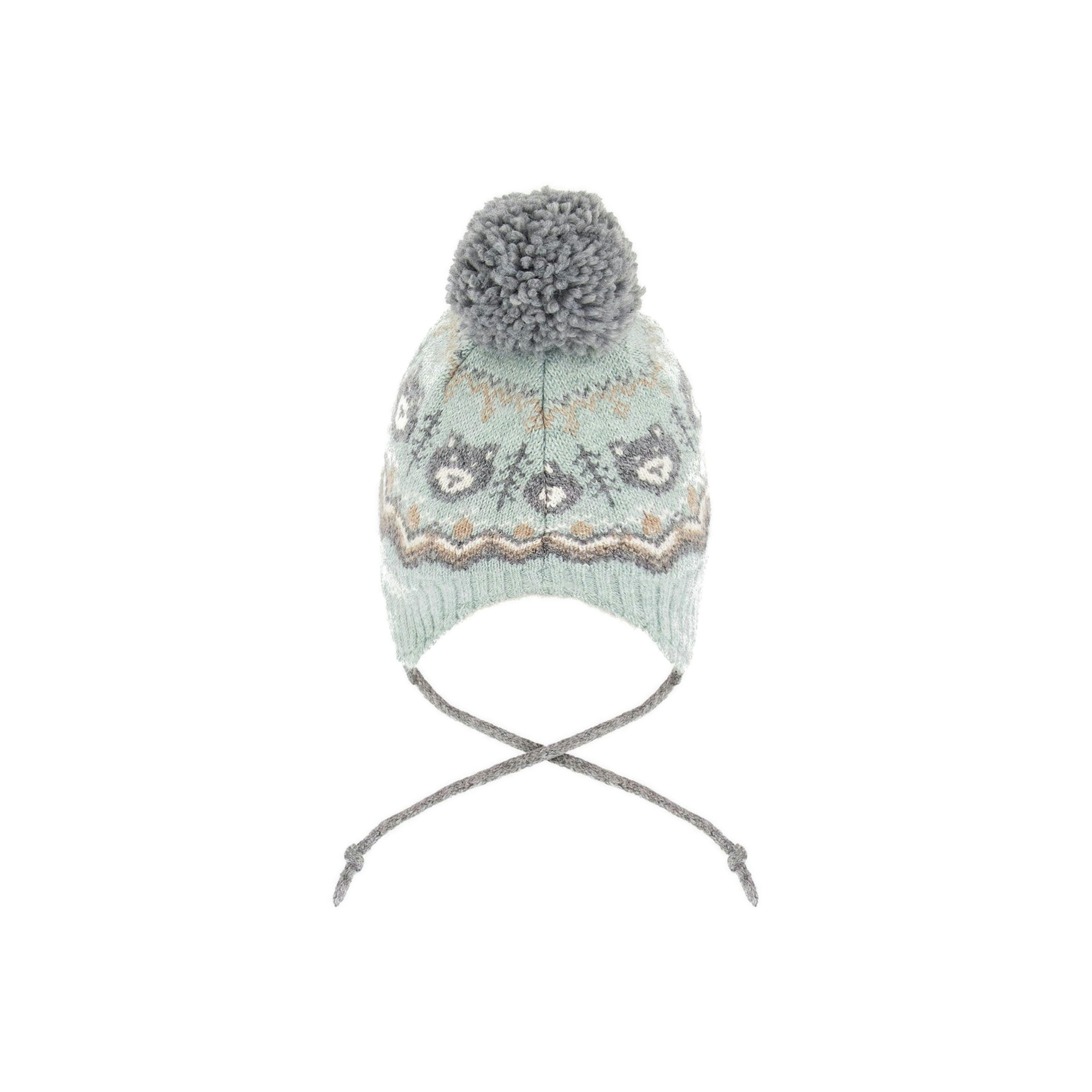 Lined Peruvian Knit Pompom Hat Gray And Sage , view 3 of 5
