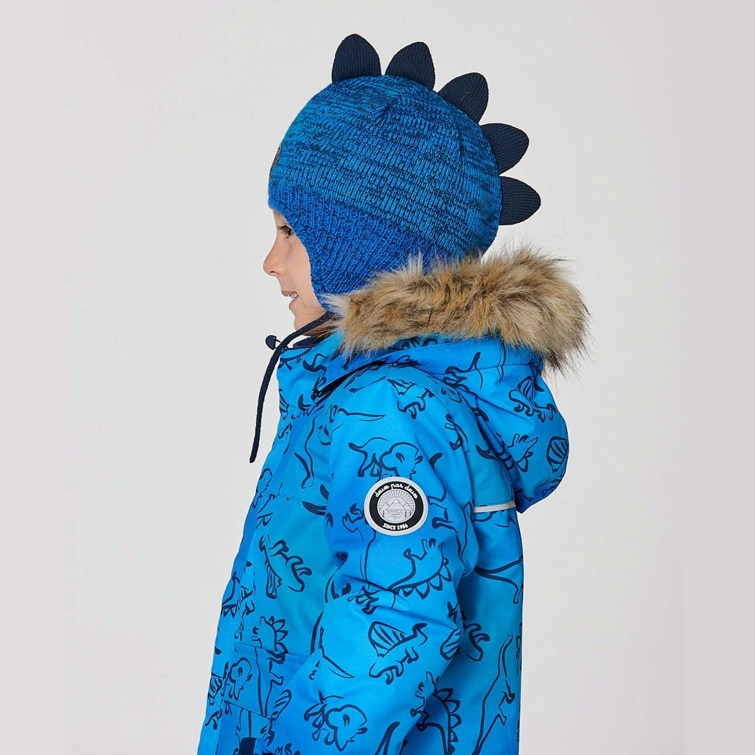 Lined Dino Peruvian Knit Winter Hat With Pompom Blue , view 3 of 6
