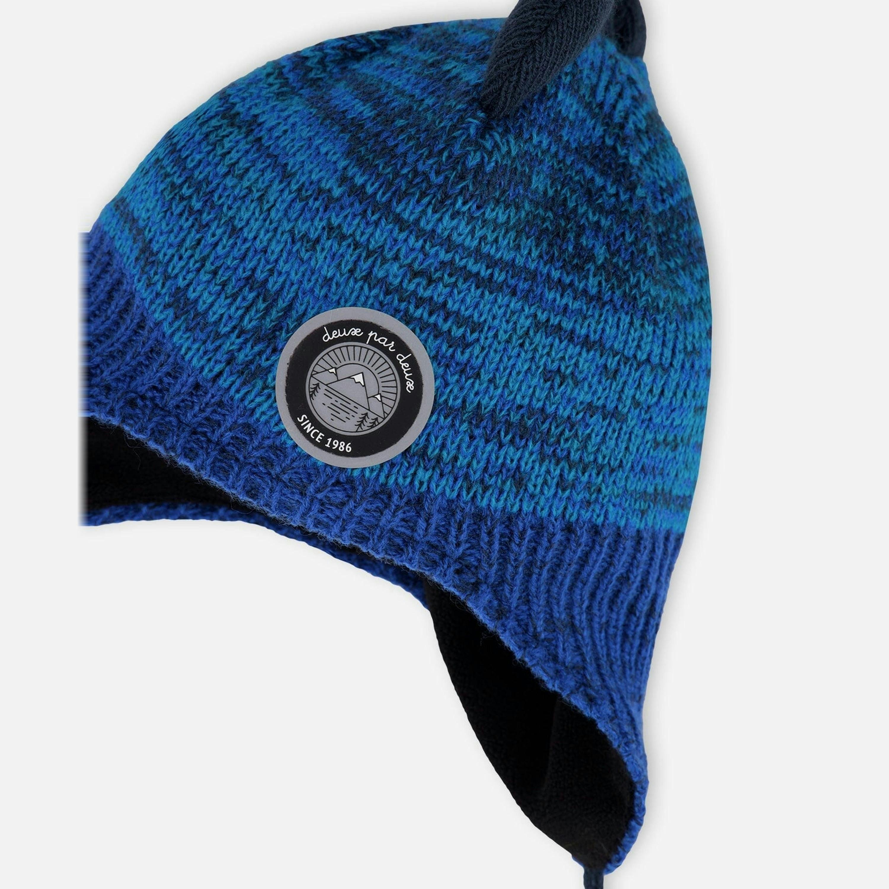 Lined Dino Peruvian Knit Winter Hat With Pompom Blue , view 5 of 6
