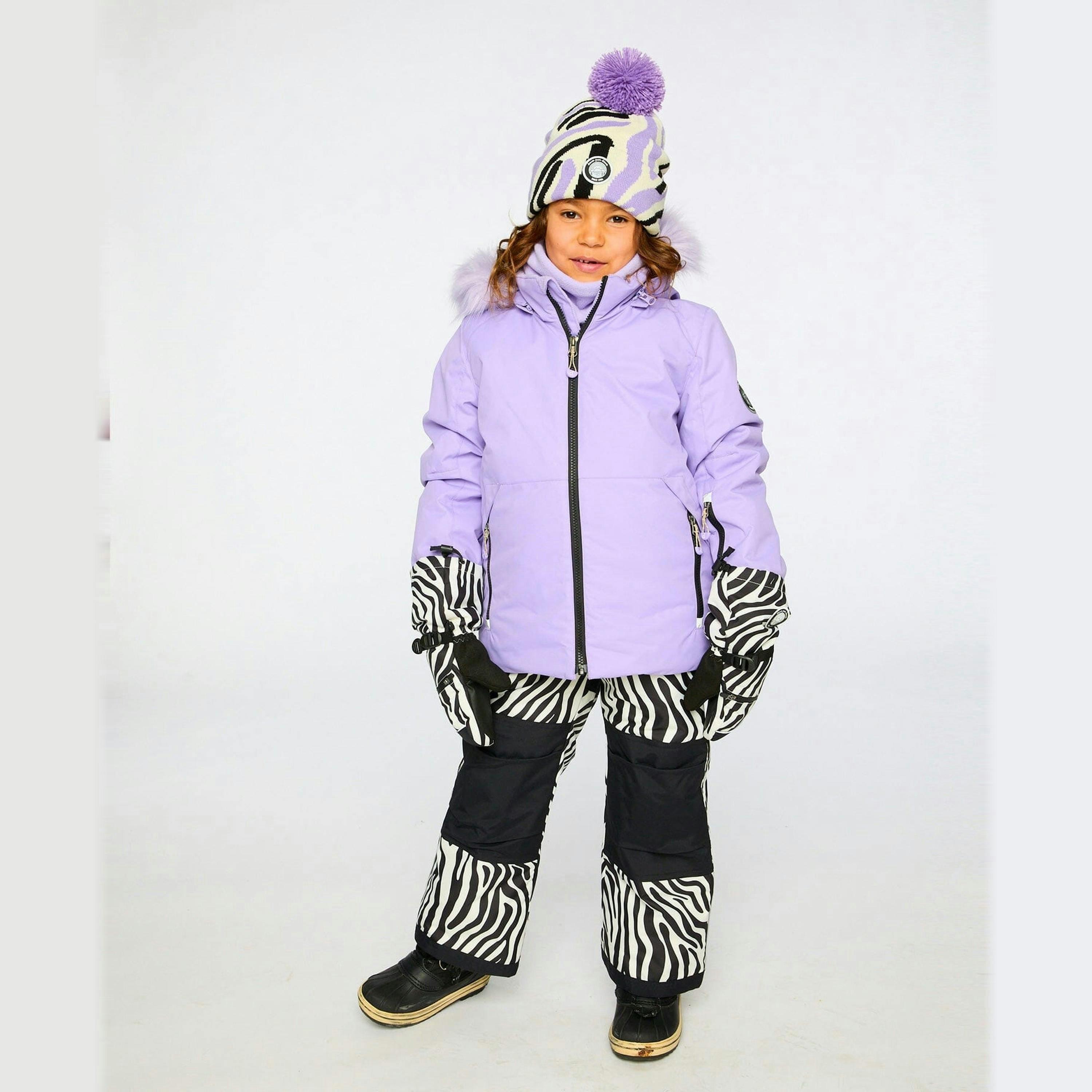 Lined Knit Pompom Hat Black, White And Lilac , view 2 of 5